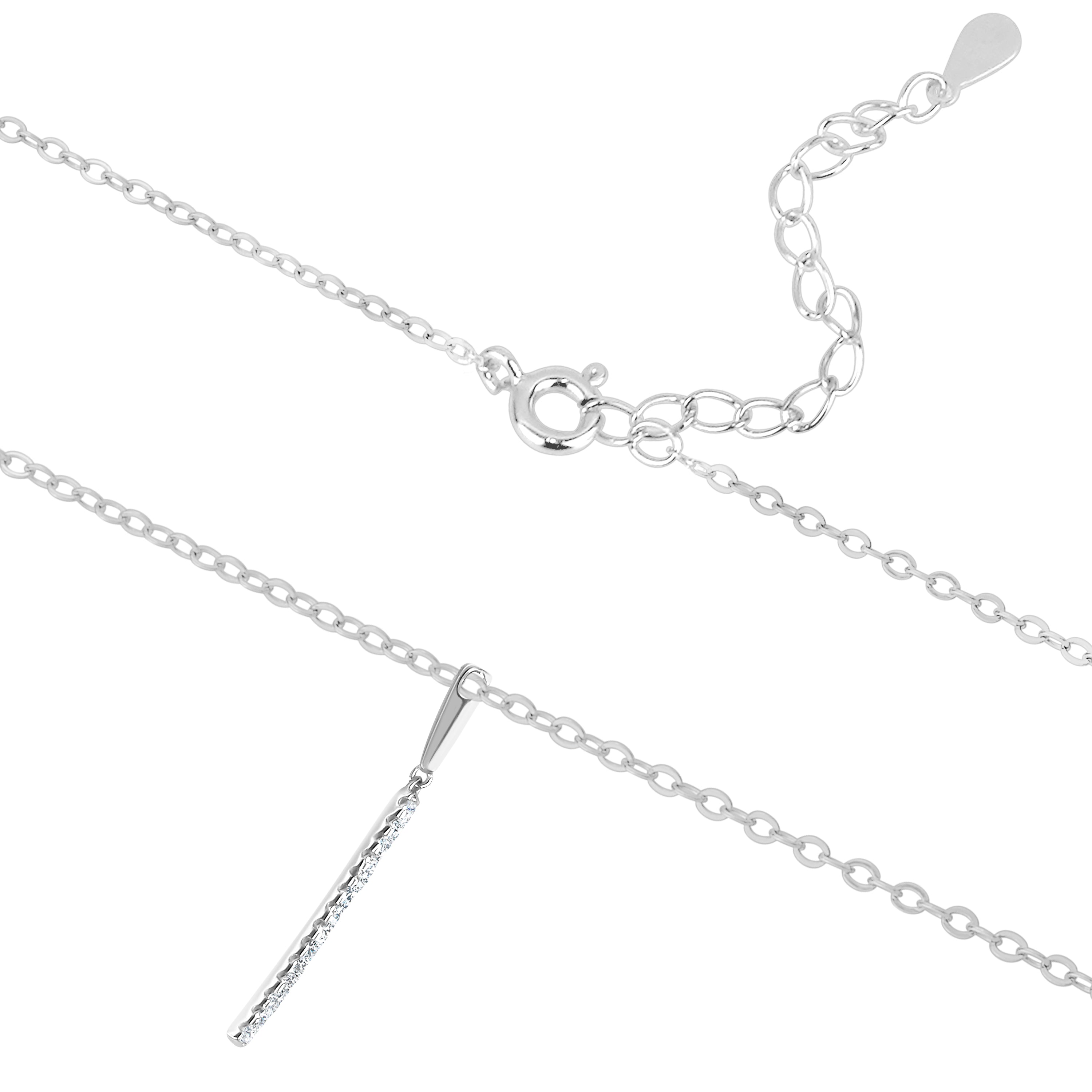 Elegant 5A Cubic Zirconia Vertical Bar Pendant Necklace made of 925 sterling silver with rhodium plating, featuring a sparkling cubic zirconia pendant.