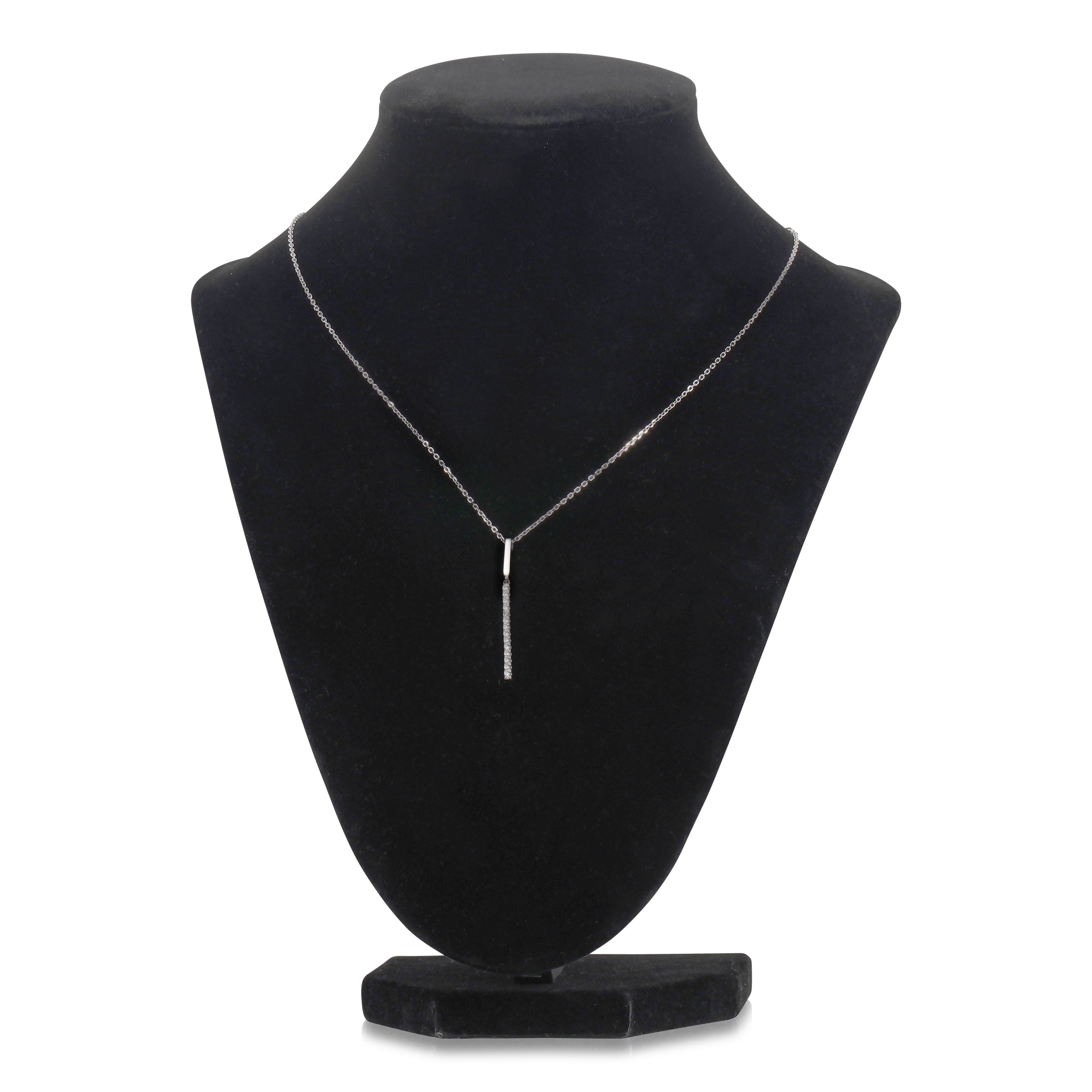 Elegant 5A Cubic Zirconia Vertical Bar Pendant Necklace made of 925 sterling silver with rhodium plating, featuring a sparkling cubic zirconia pendant.