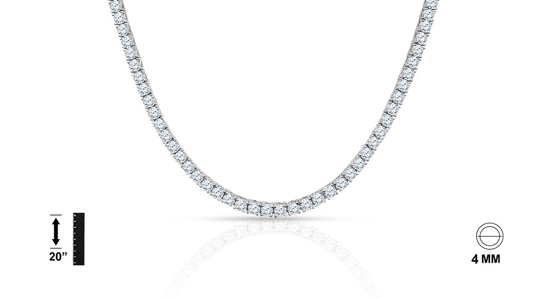 A 20-inch 925 sterling silver chain featuring hand-set cubic zirconia stones, showcasing its elegant design and sparkling brilliance.