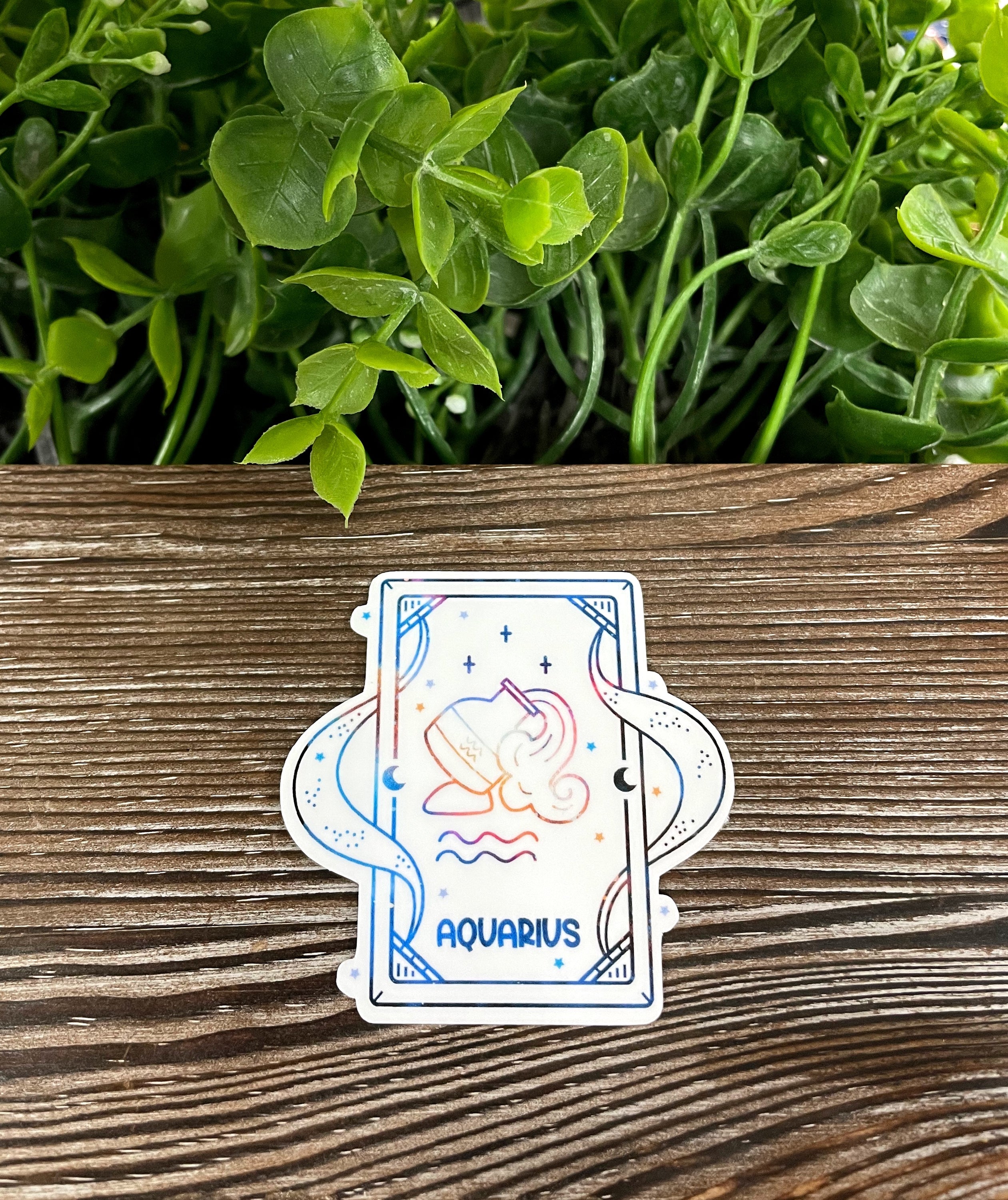 Aquarius Zodiac Tarot Card sticker featuring vibrant colors and intricate design, perfect for personalizing various surfaces.