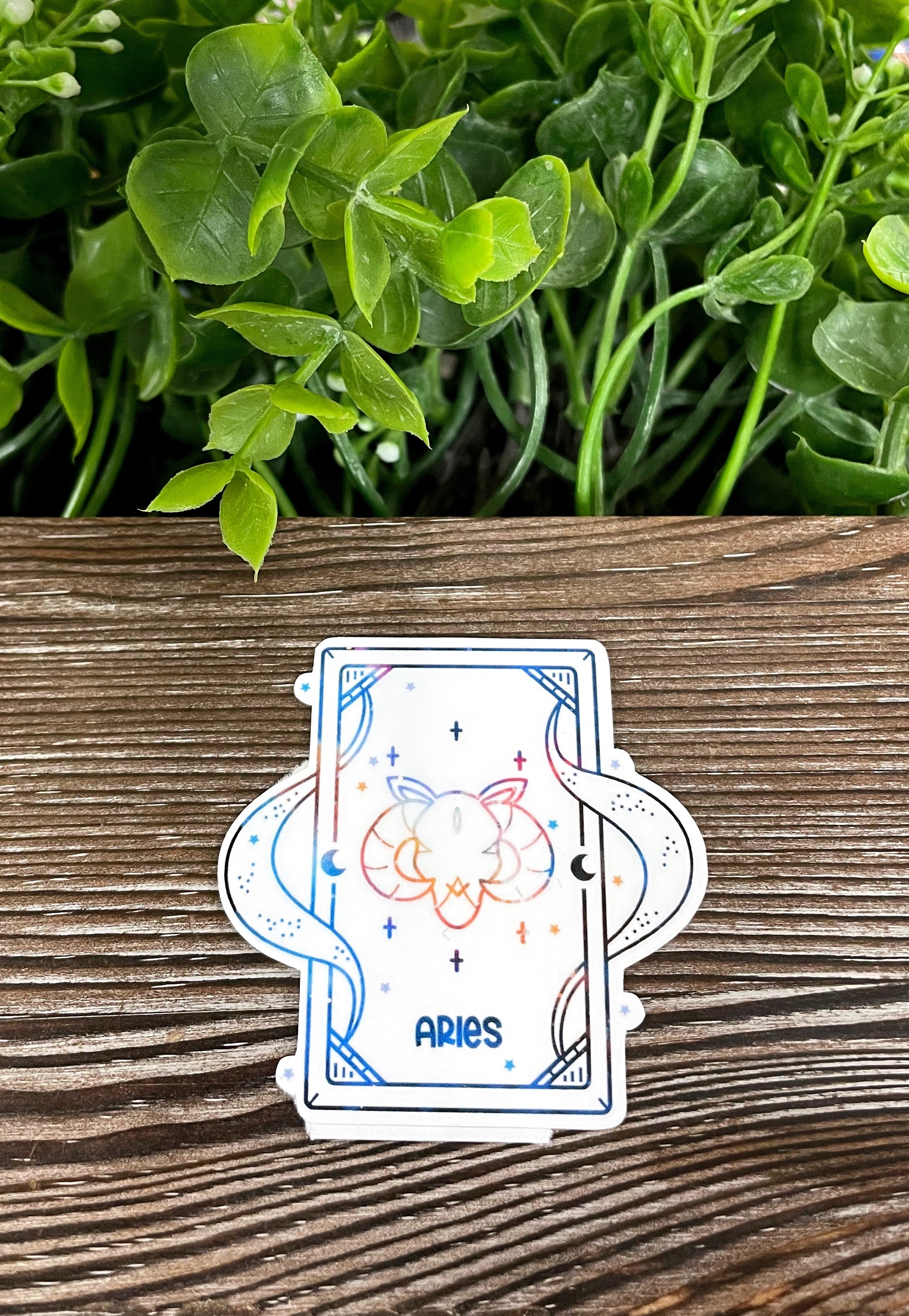 Aries Zodiac Tarot Card sticker or magnet featuring vibrant colors and intricate design, perfect for personalizing smooth surfaces.