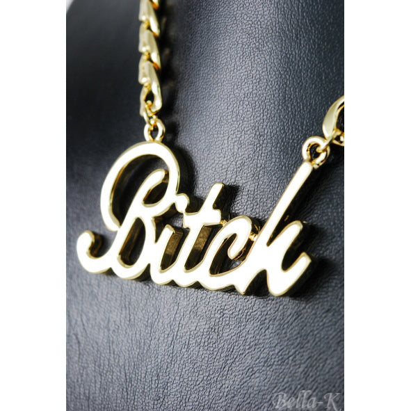 Bitch Metal Necklace featuring a double-plated design with a bold pendant, perfect for stylish outfits.