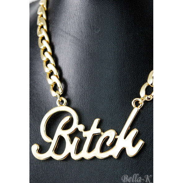 Bitch Metal Necklace featuring a double-plated design with a bold pendant, perfect for stylish outfits.