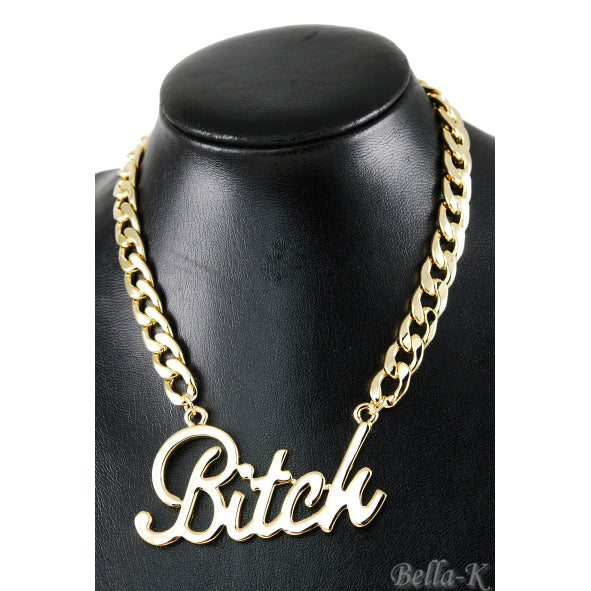 Bitch Metal Necklace featuring a double-plated design with a bold pendant, perfect for stylish outfits.