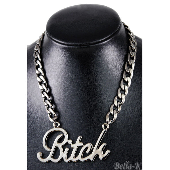 Bitch Metal Necklace featuring a double-plated design with a bold pendant, perfect for stylish outfits.