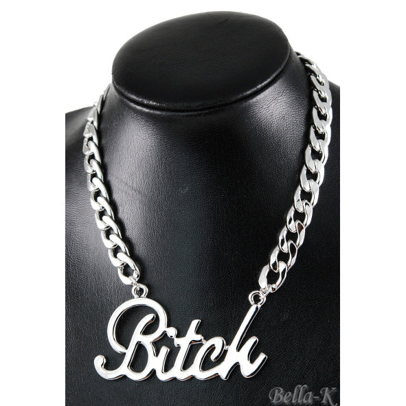 Bitch Metal Necklace featuring a double-plated design with a bold pendant, perfect for stylish outfits.