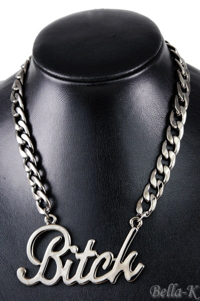 Bitch Metal Necklace featuring a double-plated design with a bold pendant, perfect for stylish outfits.