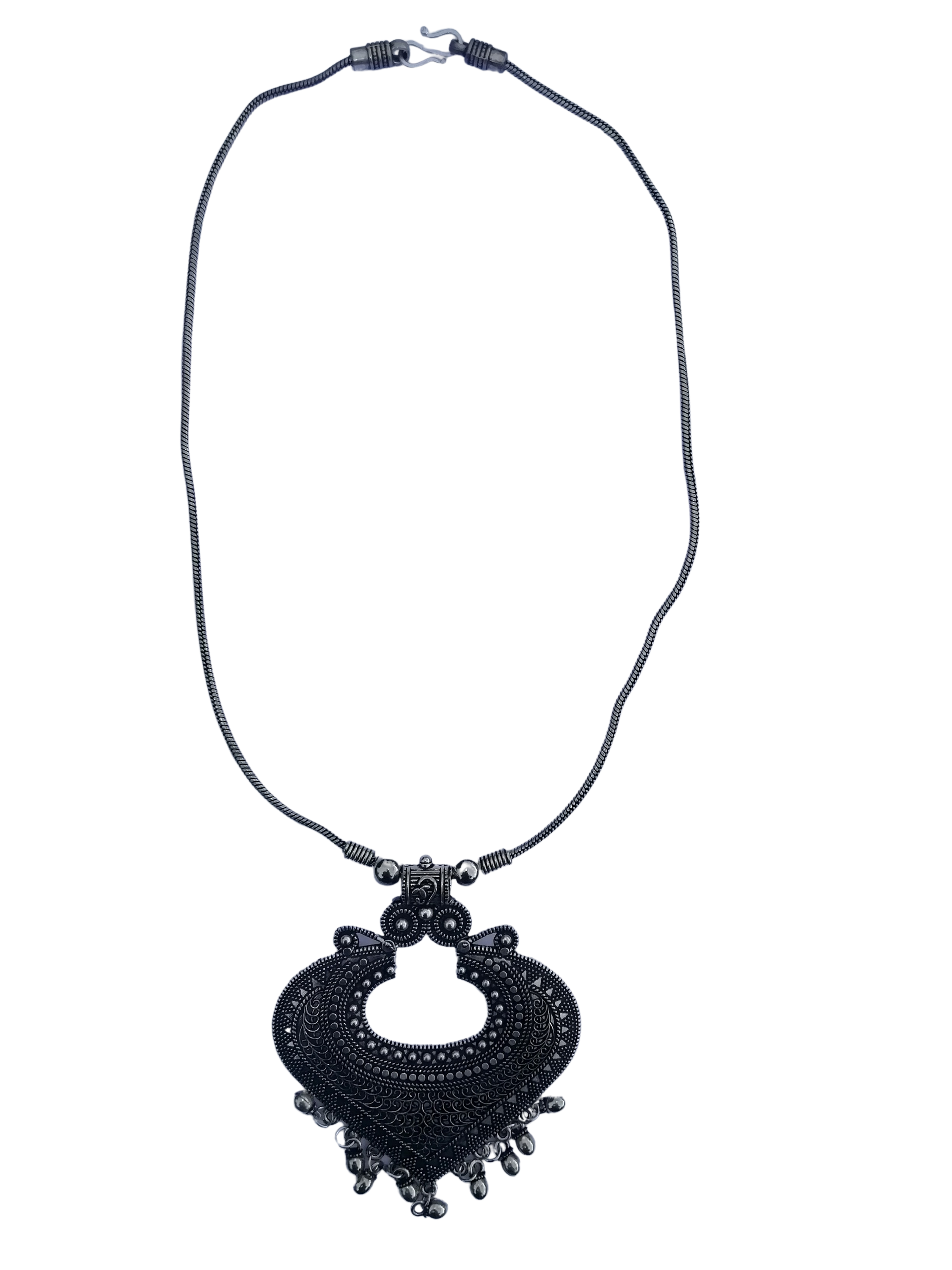 Bohotusk Heart Pendant Necklace featuring a heart-shaped pendant on a 54 cm chain, made from oxidised German silver.