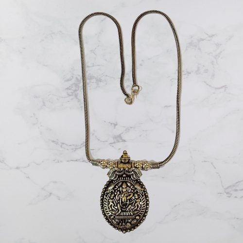 Bohotusk Shiva Oval Oxidised Silver Pendant Necklace featuring a 6cm oval pendant on a 54cm chain, showcasing intricate design and durable craftsmanship.