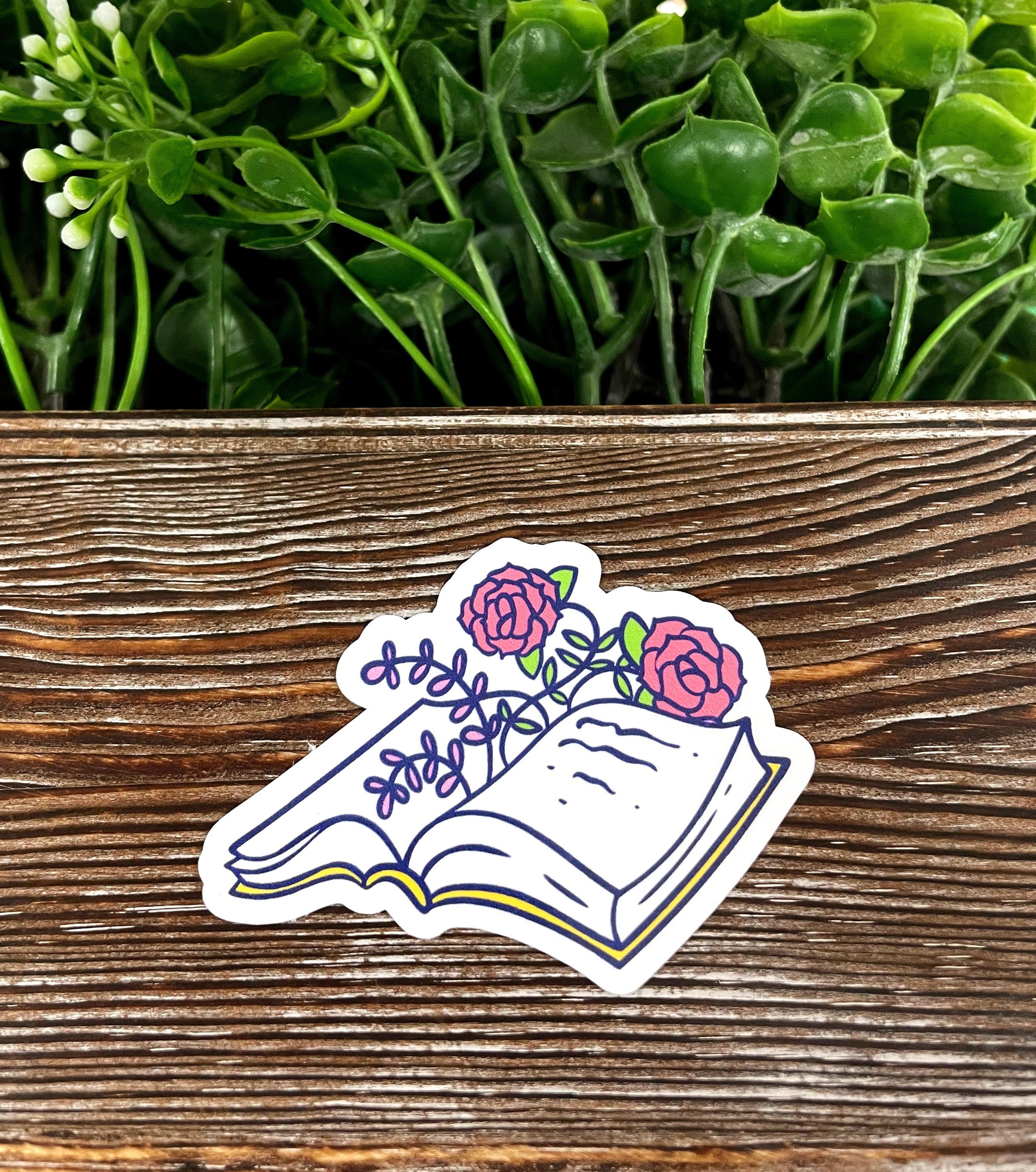 A vibrant pink flowers sticker designed for notebooks and personal items, showcasing a beautiful floral pattern on a quality vinyl material.