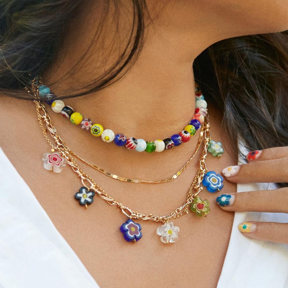 Candice Layered Multi-Color 2 PC Layered Necklace featuring vibrant colors and layered design.