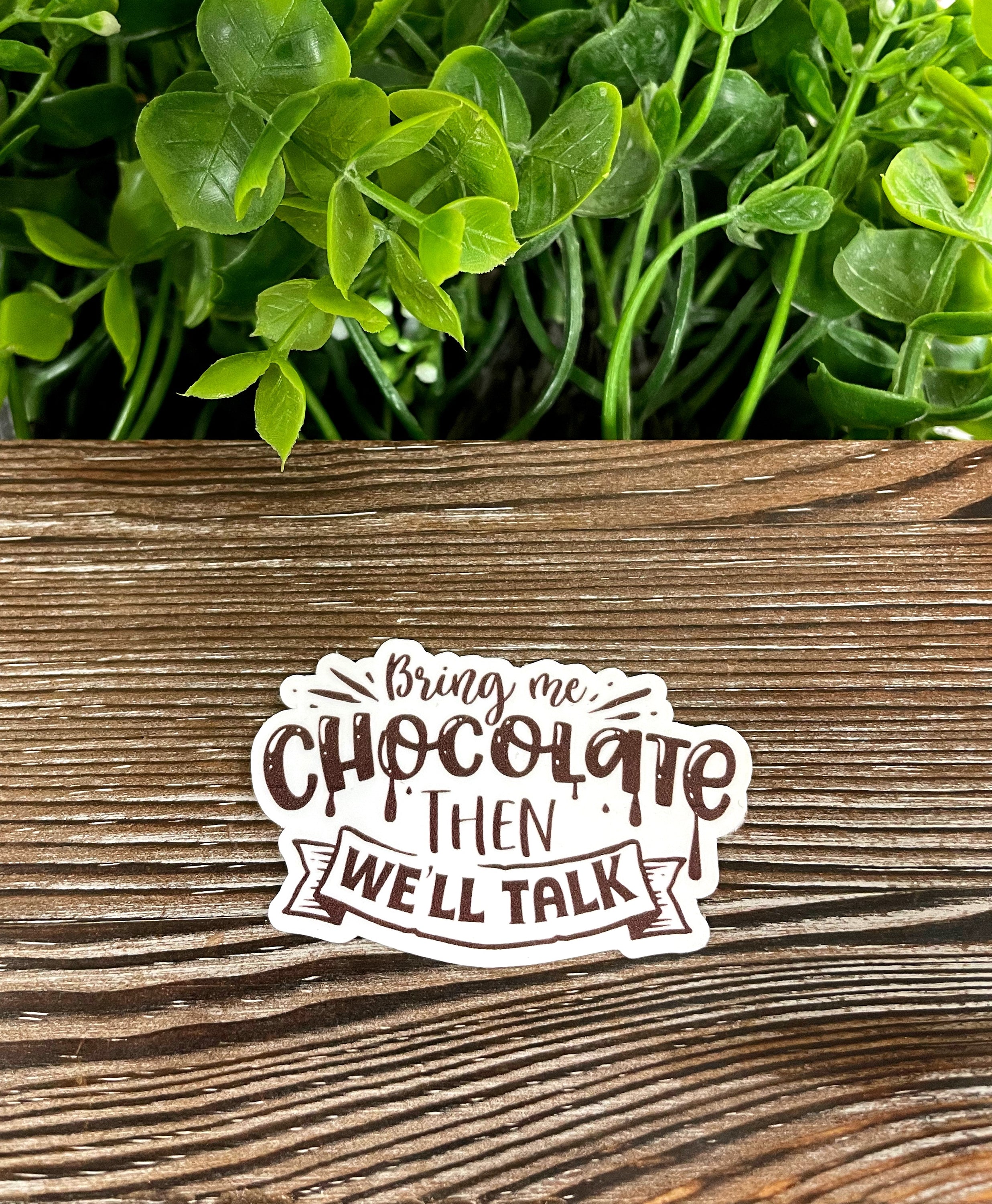 A vibrant Chocolate Die Cut Vinyl Sticker featuring a fun boho design, perfect for personalizing various smooth surfaces.