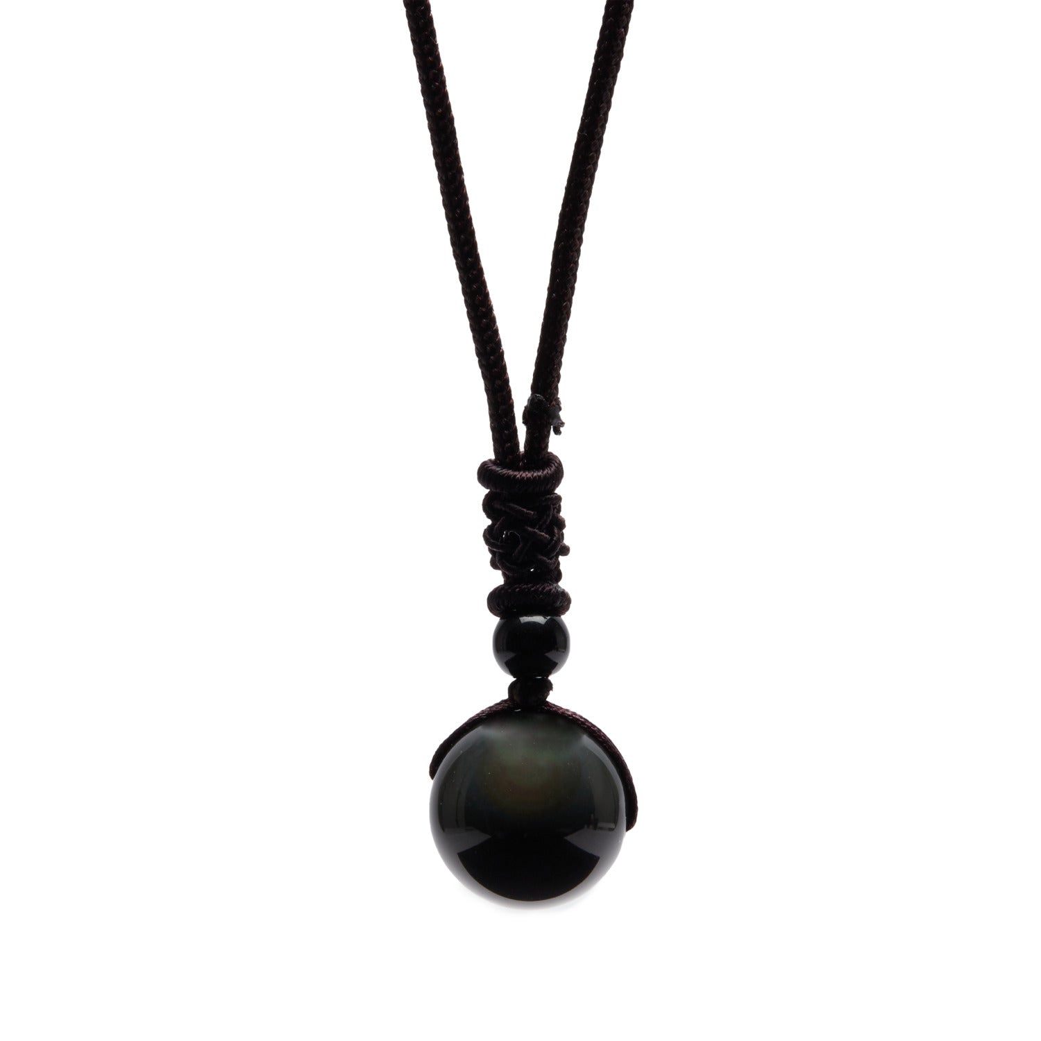 Collier Oeil Céleste en obsidienne arc-en-ciel, mettant en valeur ses couleurs uniques et son design élégant.