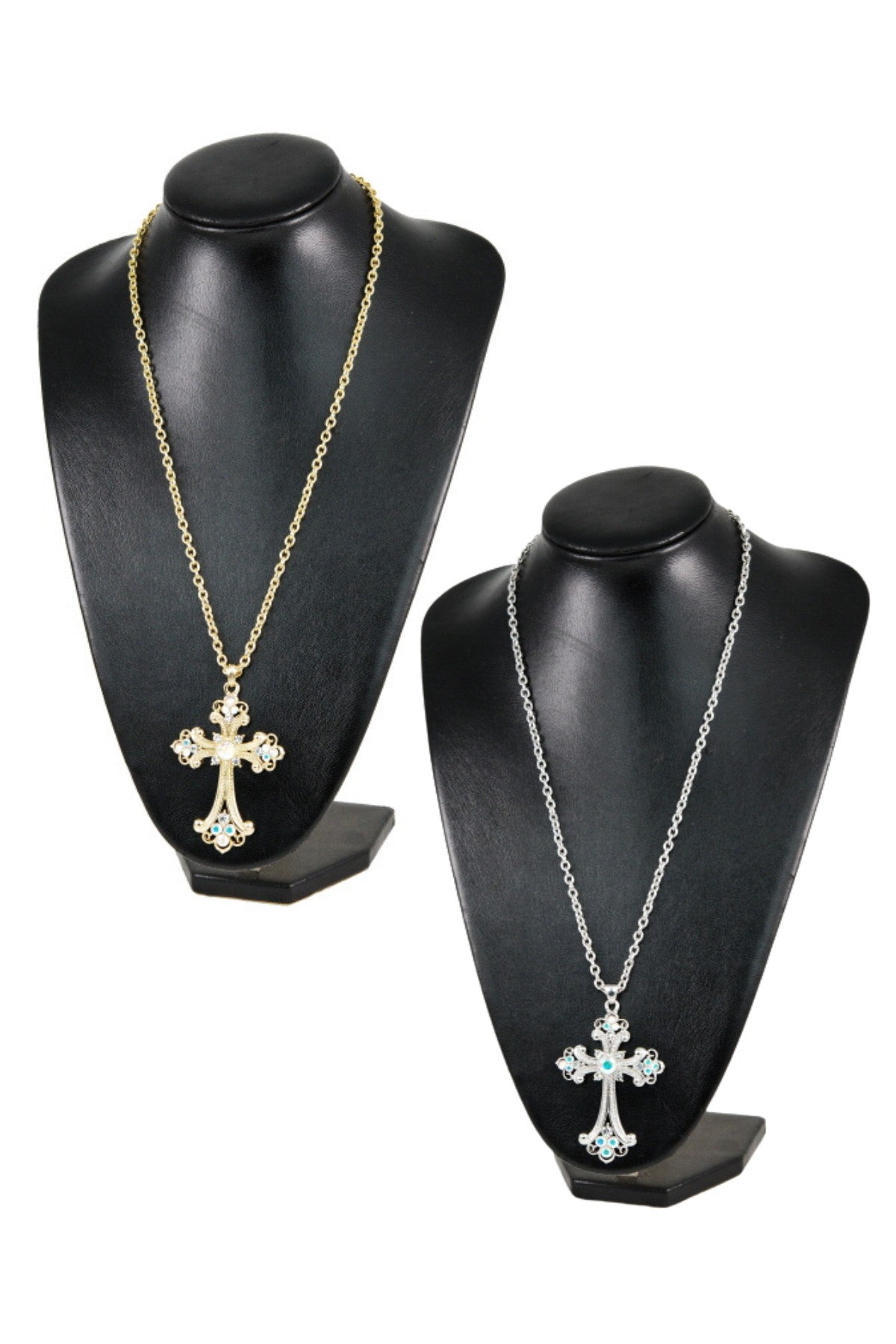 Elegant cross pendant necklace made in Korea, showcasing intricate design and high-quality craftsmanship.