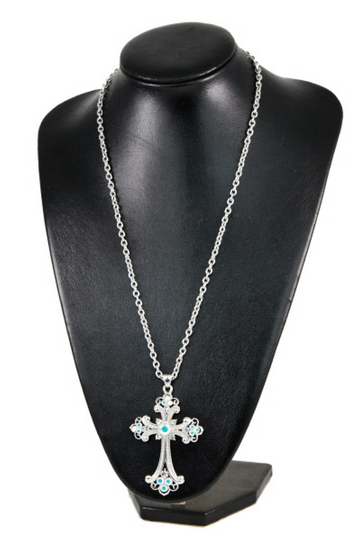 Elegant cross pendant necklace made in Korea, showcasing intricate design and high-quality craftsmanship.