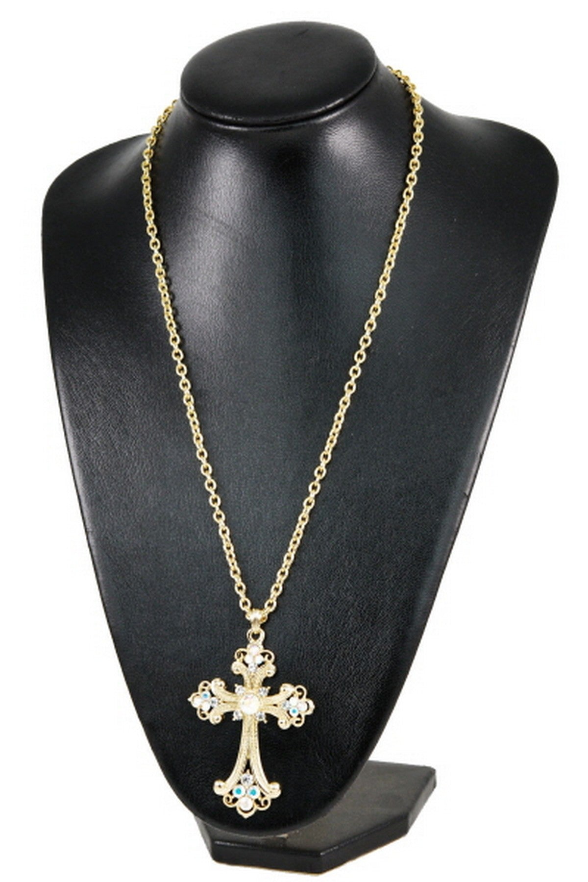 Elegant cross pendant necklace made in Korea, showcasing intricate design and high-quality craftsmanship.