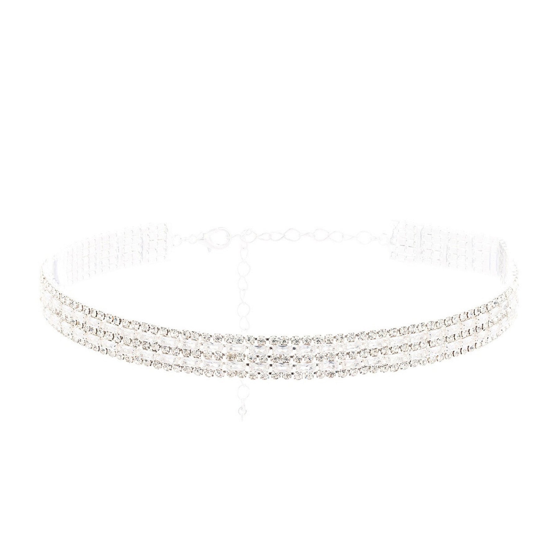 A beautiful Crystal Baguette Choker featuring sparkling crystals and a lobster claw clasp, perfect for elegant occasions.