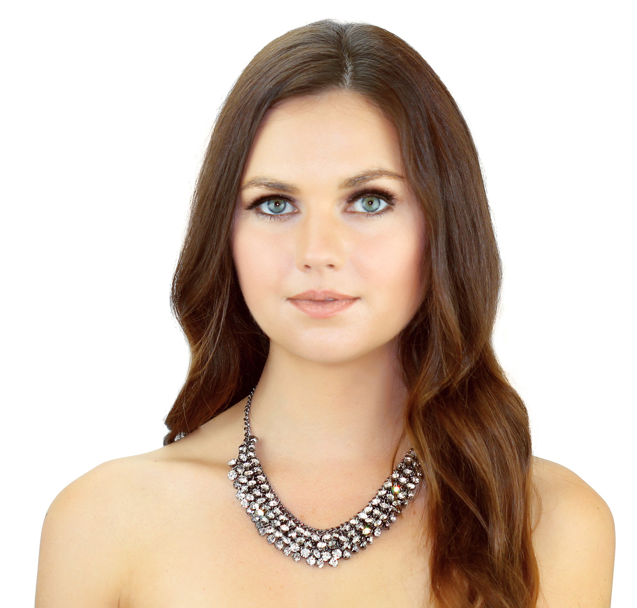 A stunning Crystal Collar Necklace featuring over 140 glass crystals on a dark silver graphite tone chain, perfect for adding sparkle to any outfit.