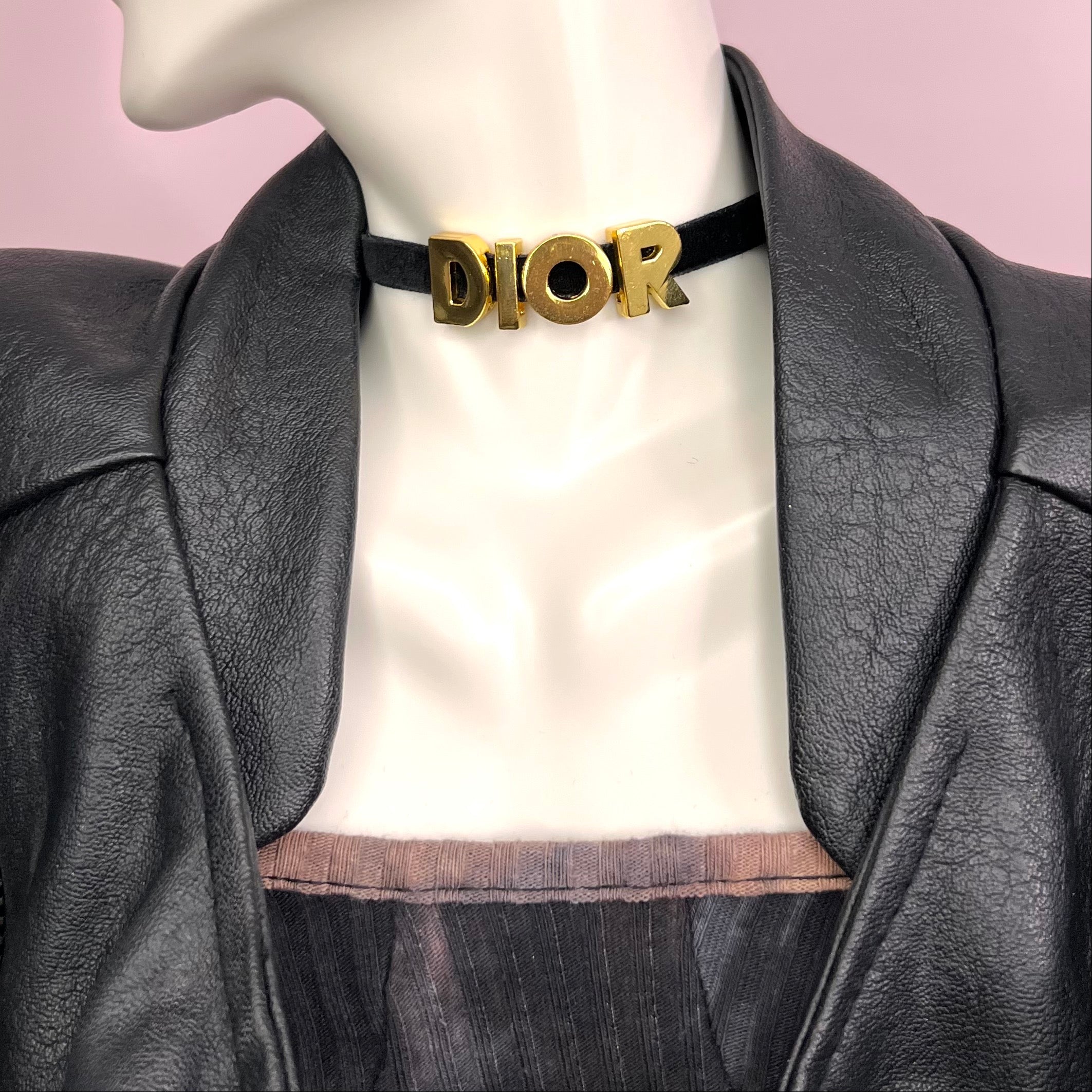 Elegant 'D' Choker Necklace made of non-tarnish stainless steel with a velvet cord, available in gold and silver.