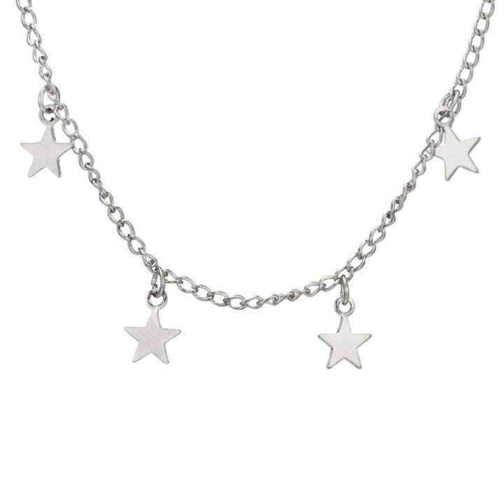 Dangling Star Necklace in silver and gold, featuring a star charm and adjustable choker length.