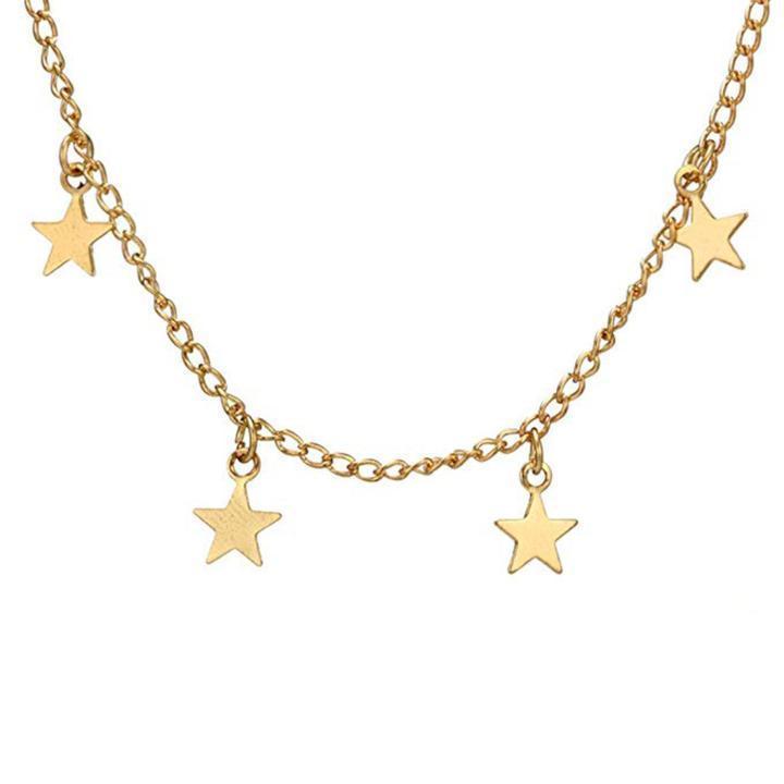 Dangling Star Necklace in silver and gold, featuring a star charm and adjustable choker length.