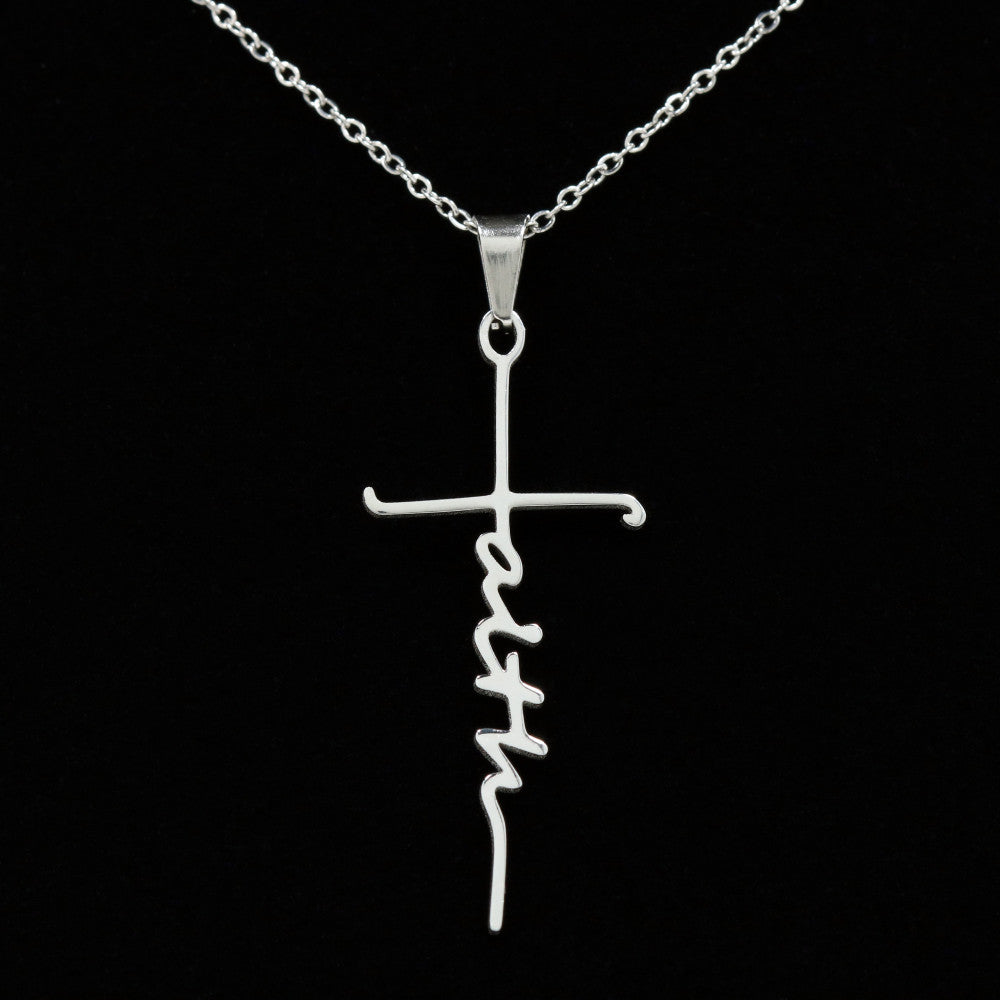 Elegant Faith Cross Necklace in white gold, featuring a delicate cross pendant on an adjustable chain.