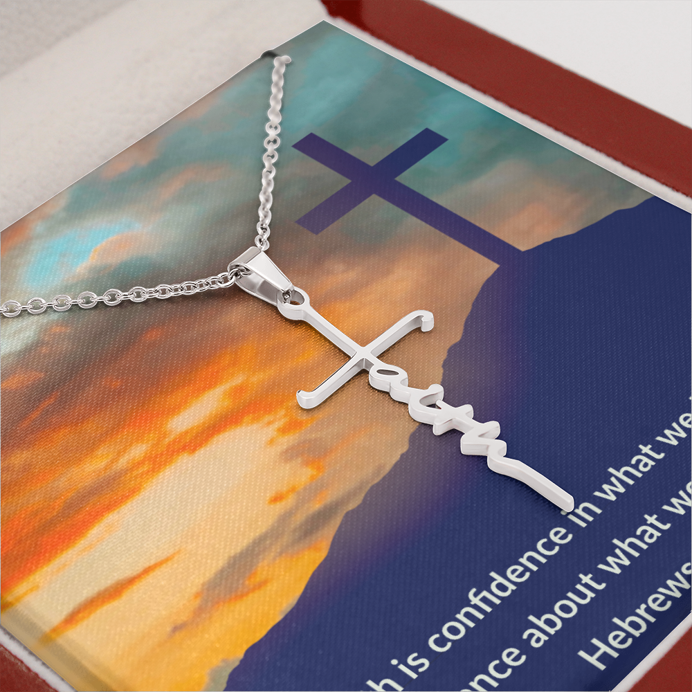 Elegant Faith Cross Necklace in white gold, featuring a delicate cross pendant on an adjustable chain.