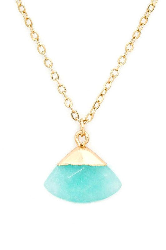 A beautiful Genuine Stone Pendant Necklace featuring a unique stone pendant on a 16-inch chain with an extension.