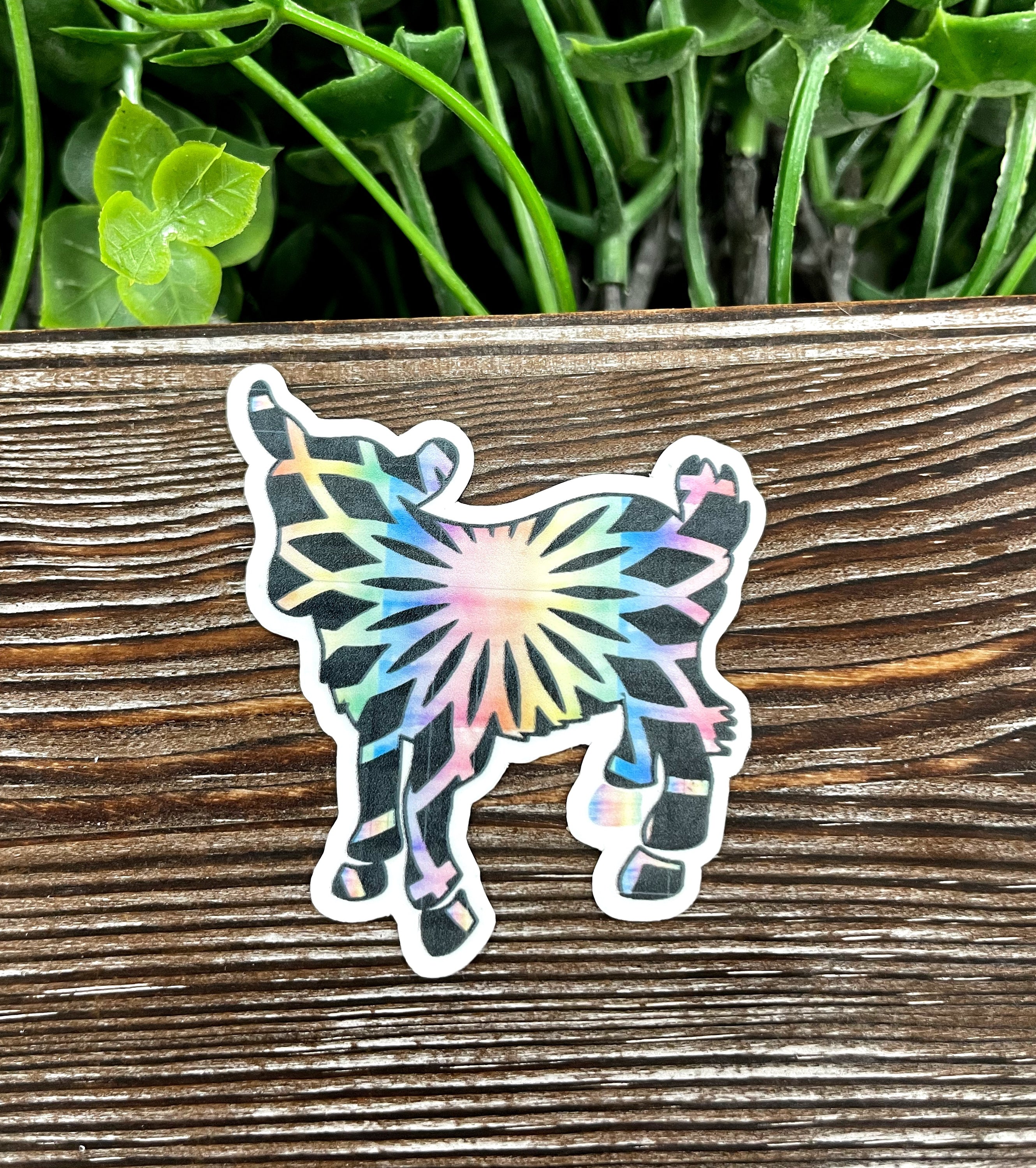 Colorful Goat Mandala Sticker on a smooth surface, showcasing intricate design and vibrant colors.