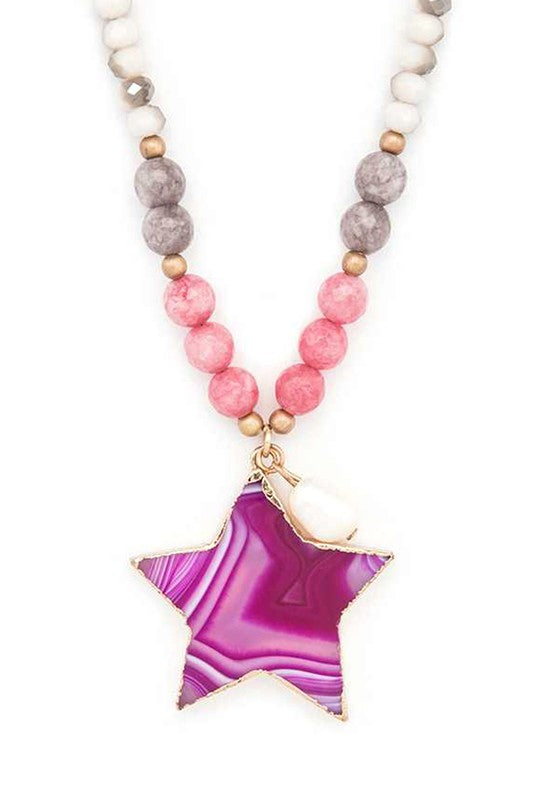 Gold Painted Cutout Agate Star Pendant Necklace with a 30-inch chain, featuring a unique star design and elegant gold finish.