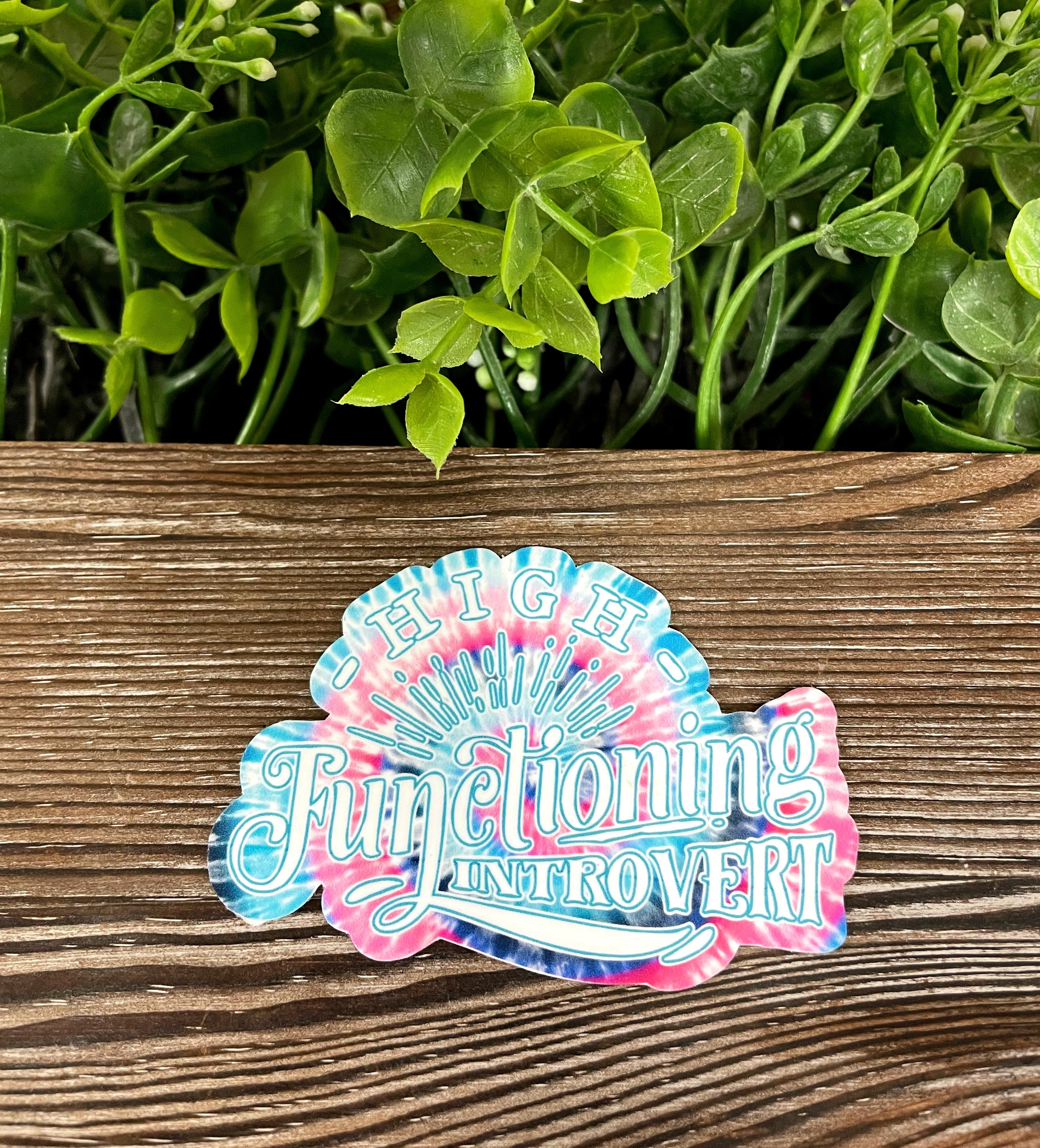 High Functioning Introvert Die Cut Vinyl Sticker featuring boho design, perfect for personalizing various surfaces.