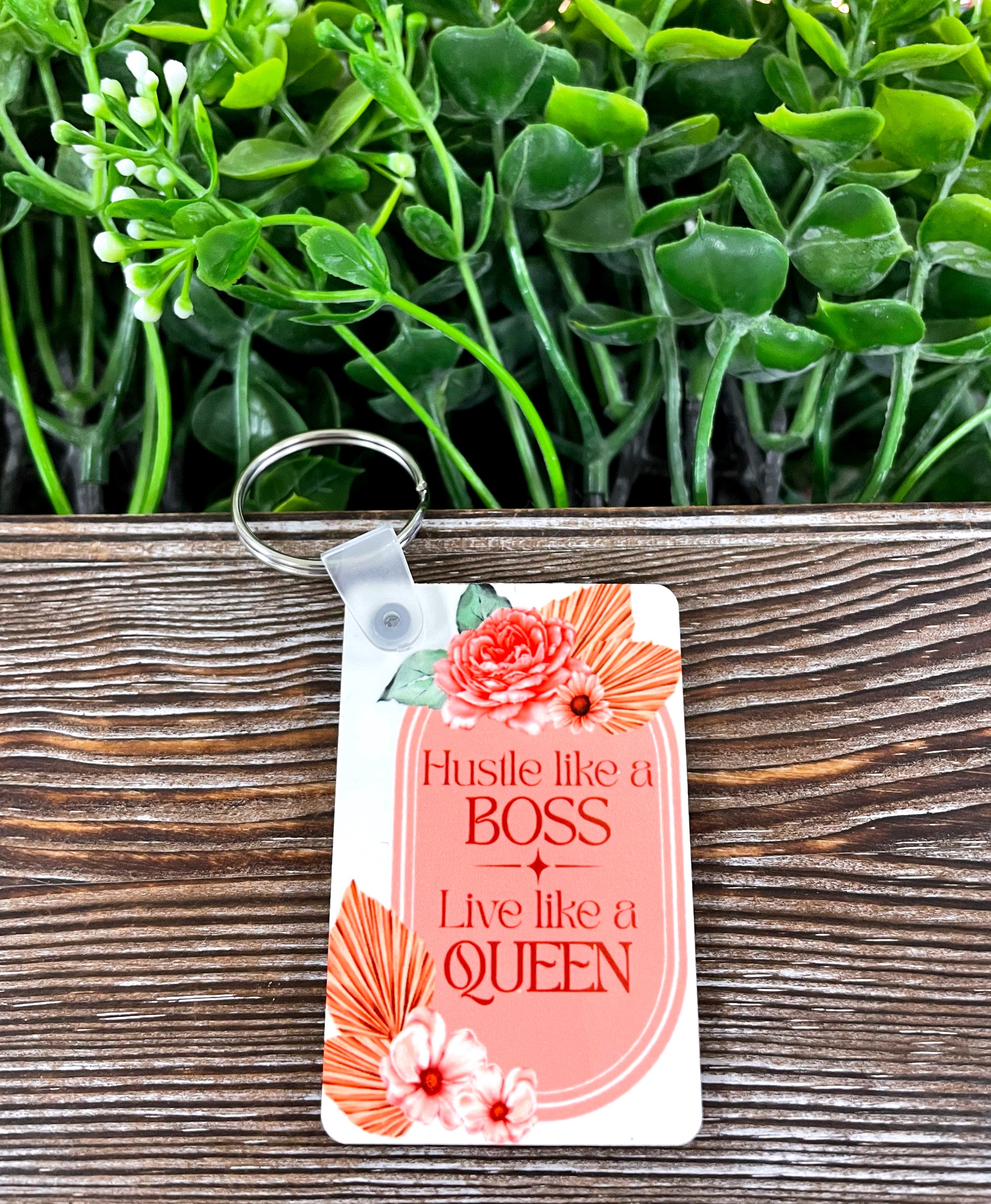 Hustle Like a Boss MDF Rectangle Keychain featuring a boho design, lightweight and stylish, perfect for everyday use.