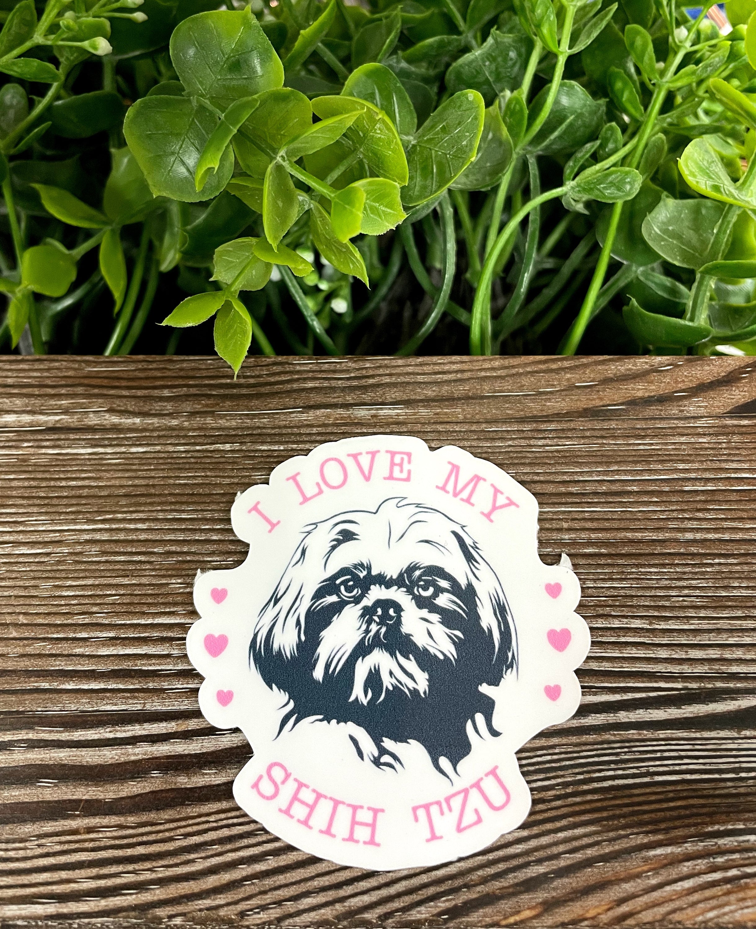 A vibrant 'I Love my Shih Tzu' sticker featuring a cute Shih Tzu illustration, perfect for personalizing your belongings.