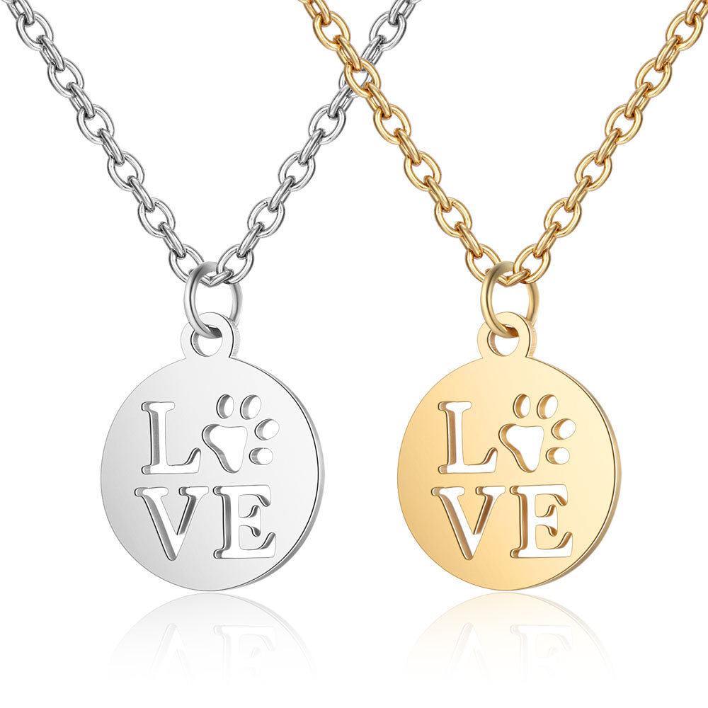 LOVE PAW Stainless Steel Pendant on Adjustable Chain in Silver, showcasing a heart-shaped charm symbolizing love for pets.