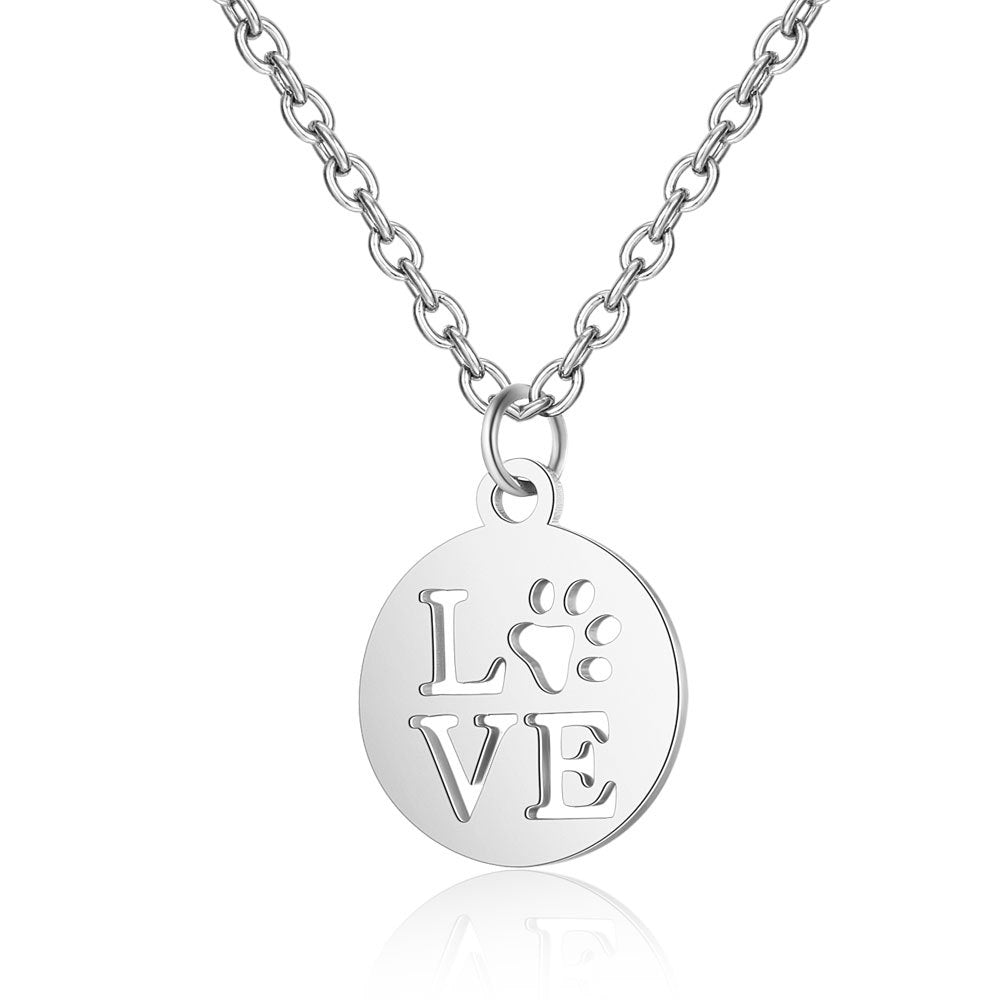 LOVE PAW Stainless Steel Pendant on Adjustable Chain in Silver, showcasing a heart-shaped charm symbolizing love for pets.