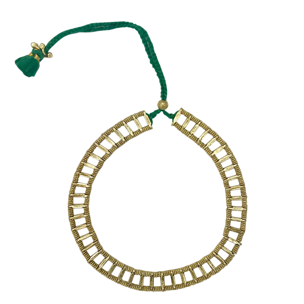 Maya Collar Necklace featuring traditional Indian design with modern bohemian elements, adorned with cotton tassels and zinc alloy metal.