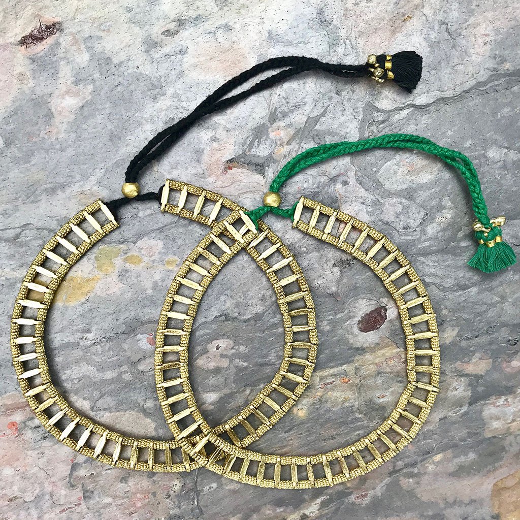 Maya Collar Necklace featuring traditional Indian design with modern bohemian elements, adorned with cotton tassels and zinc alloy metal.