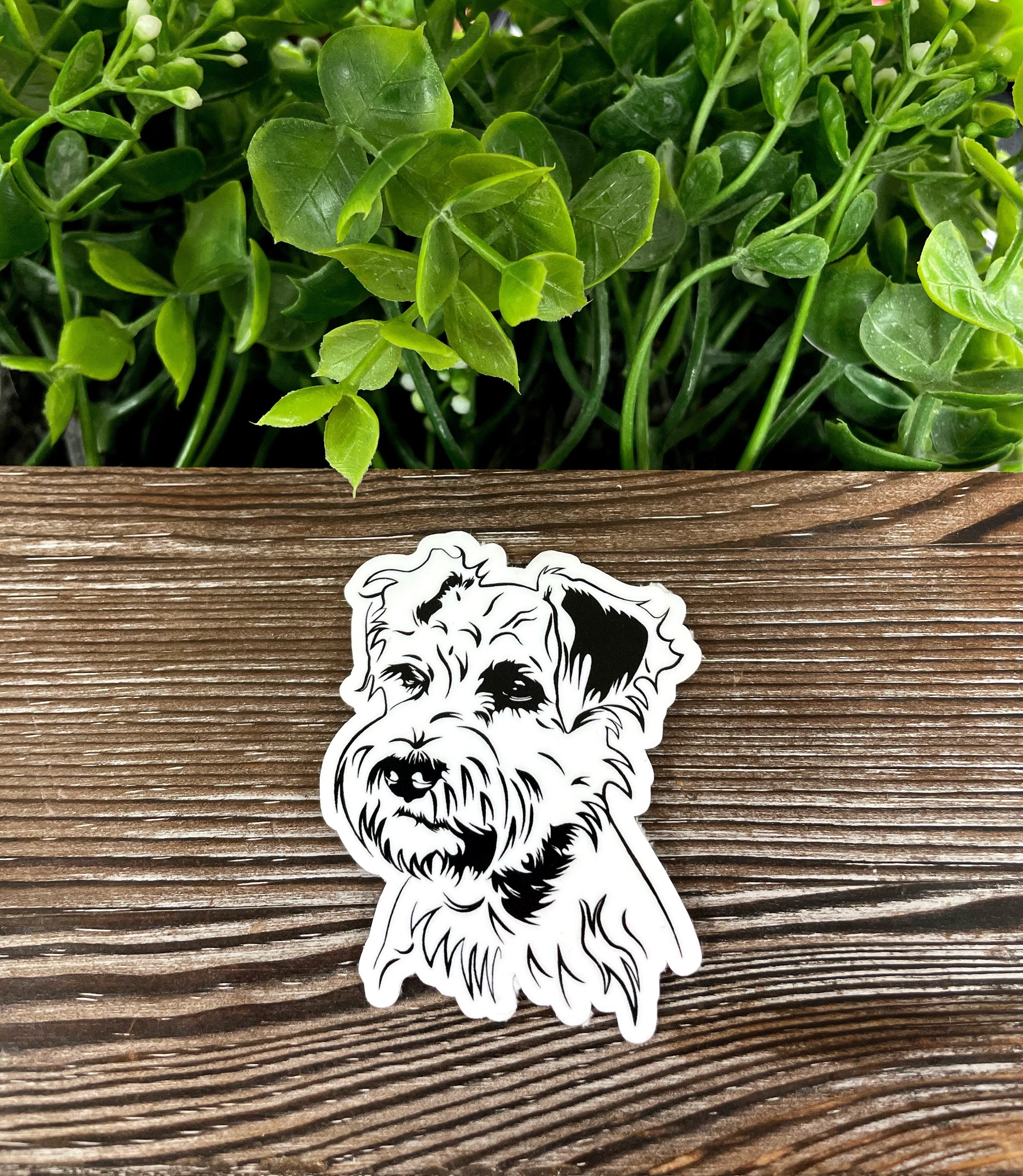 A colorful Miniature Schnauzer sticker featuring a cute illustration of the breed, perfect for decorating various smooth surfaces.