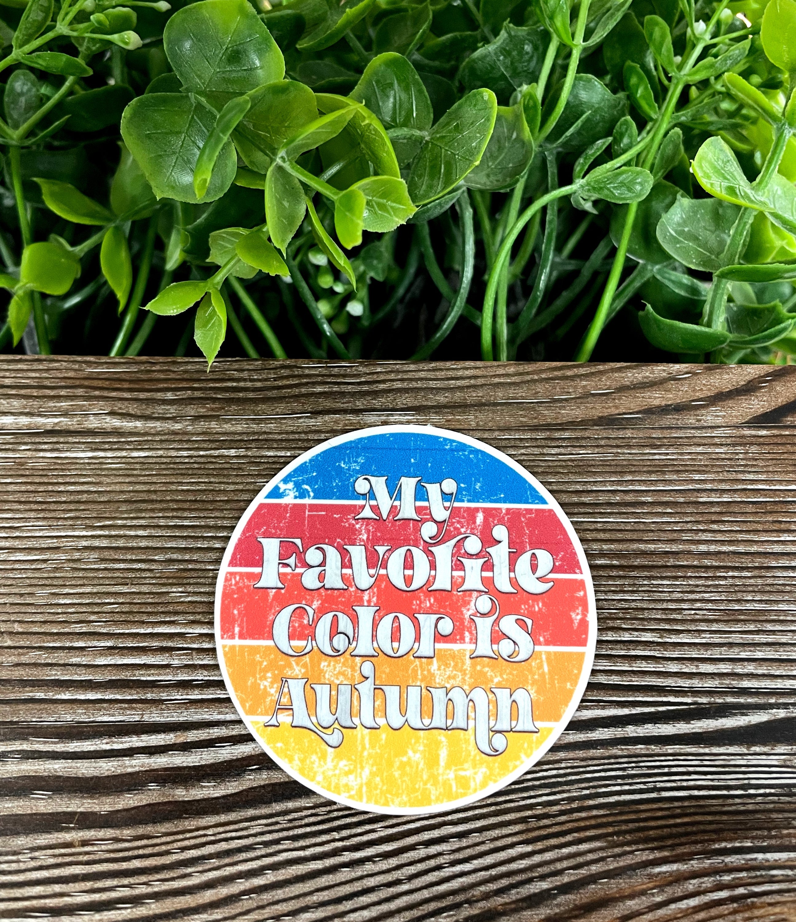 My Favorite Color is Autumn die cut vinyl sticker featuring vibrant autumn colors and boho design, perfect for personalizing various surfaces.