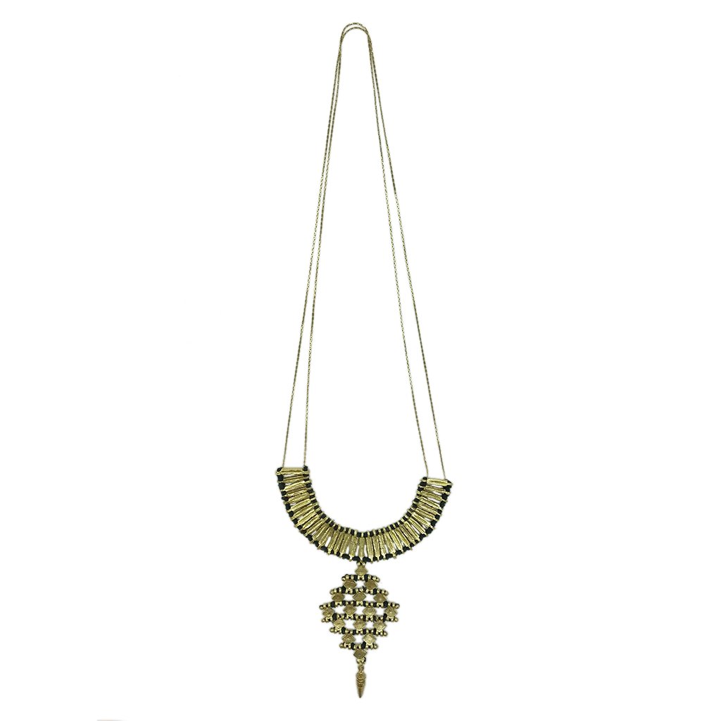 Nadu Temple Necklace featuring a long zinc alloy design with cotton thread, showcasing traditional Indian craftsmanship and modern bohemian style.