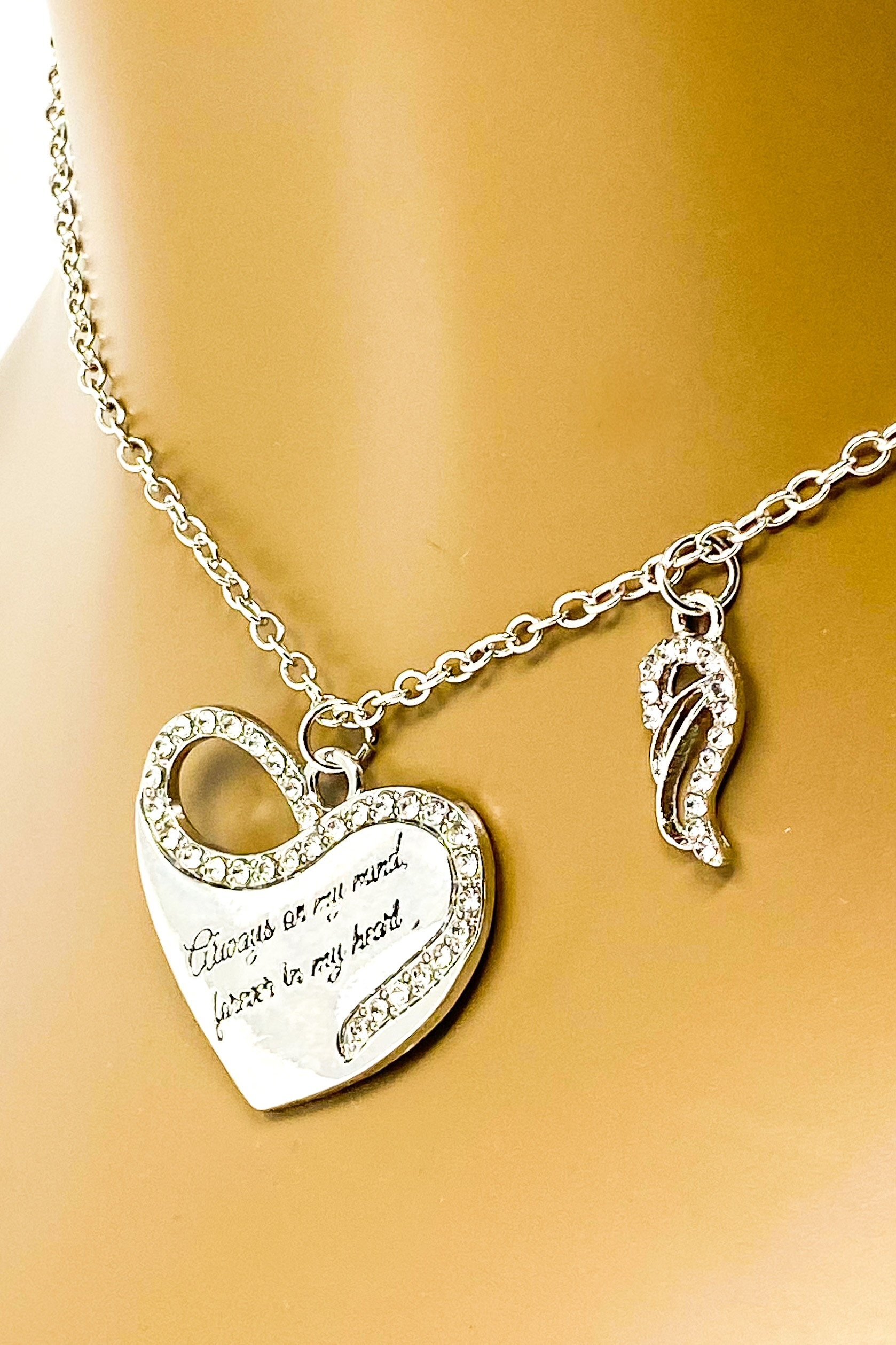 Always On My Mind Necklace in gold and silver, crafted from high-quality zinc alloy, symbolizing love and remembrance.