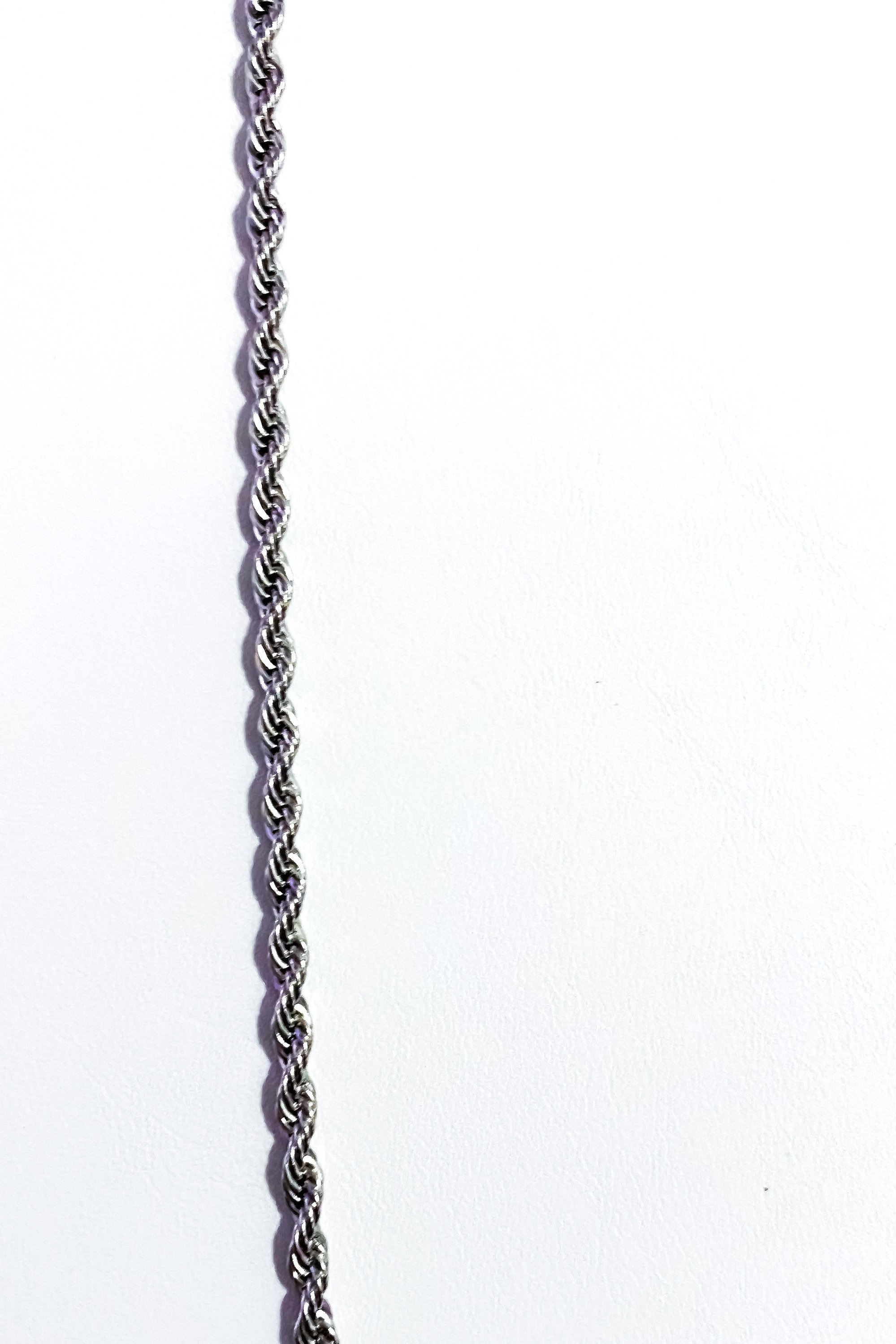 Unisex Rope Chain Silver Necklace featuring a single row design made of high polished brass, perfect for casual or formal wear.