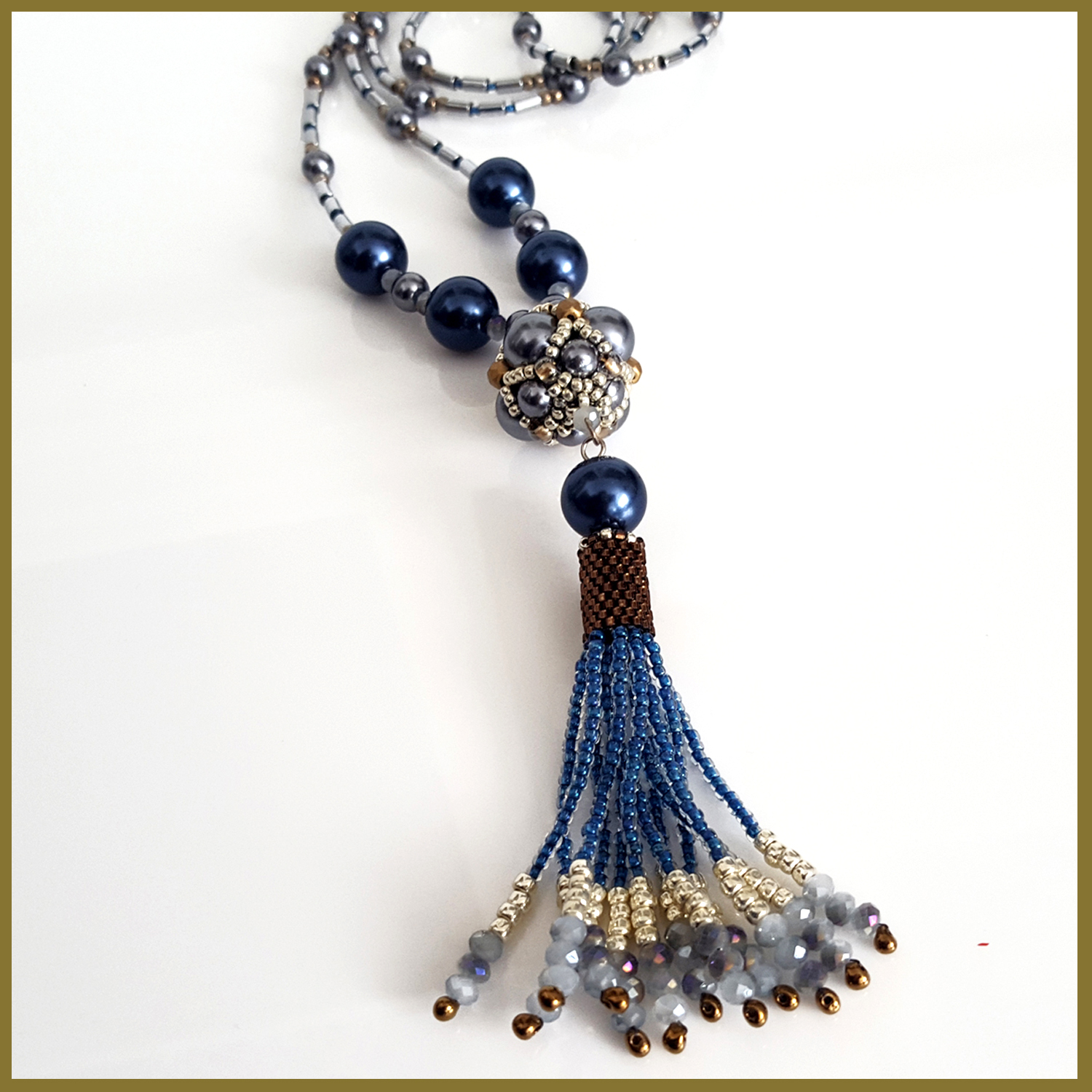 Blue and silver beaded necklace