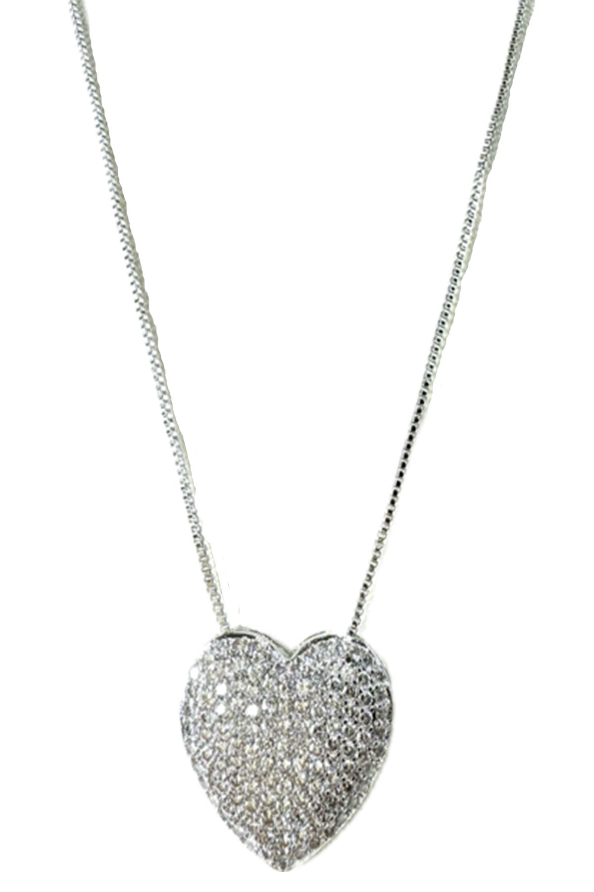 A stunning Pave Heart Necklace featuring a sparkling heart design, crafted with lead and nickel-free materials and a secure lobster claw clasp.