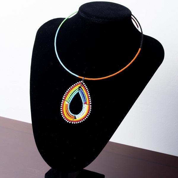 Colorful handmade Maasai beaded choker necklace with a unique pendant detail, showcasing vibrant beads in a traditional design.