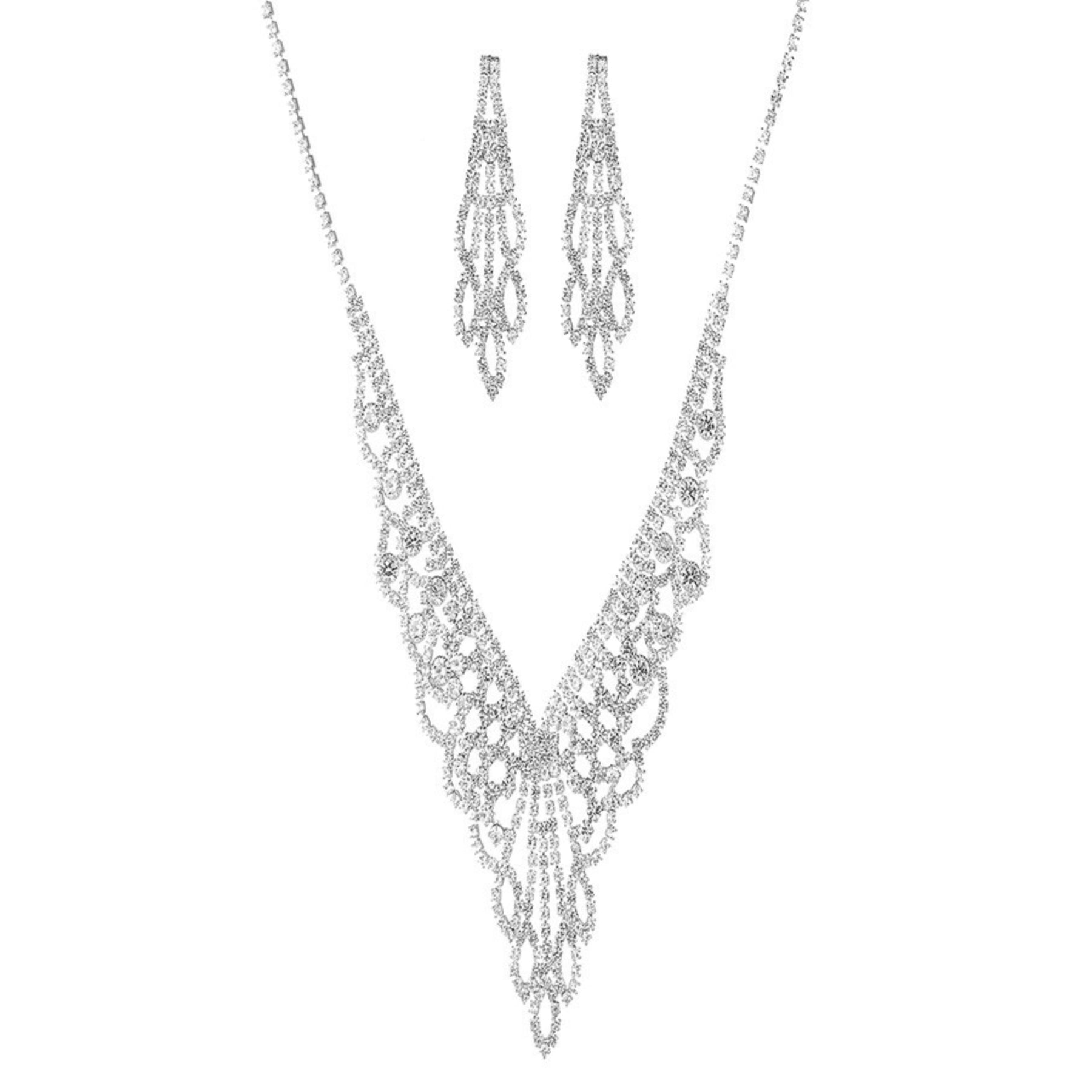 Rhinestone Accent Statement Necklace Set featuring a sparkling necklace and matching earrings, elegantly displayed.