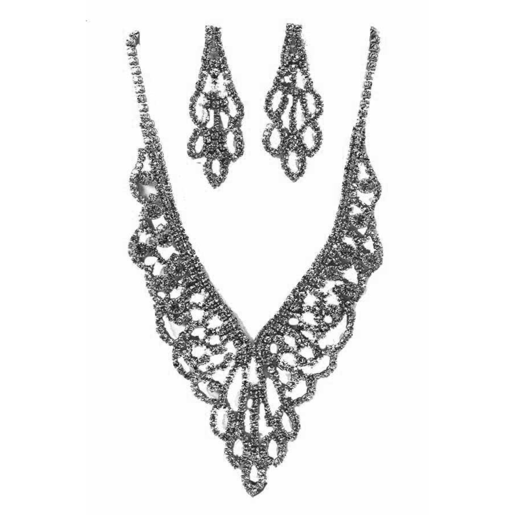 Rhinestone Accent Statement Necklace Set featuring a sparkling necklace and matching earrings, elegantly displayed.