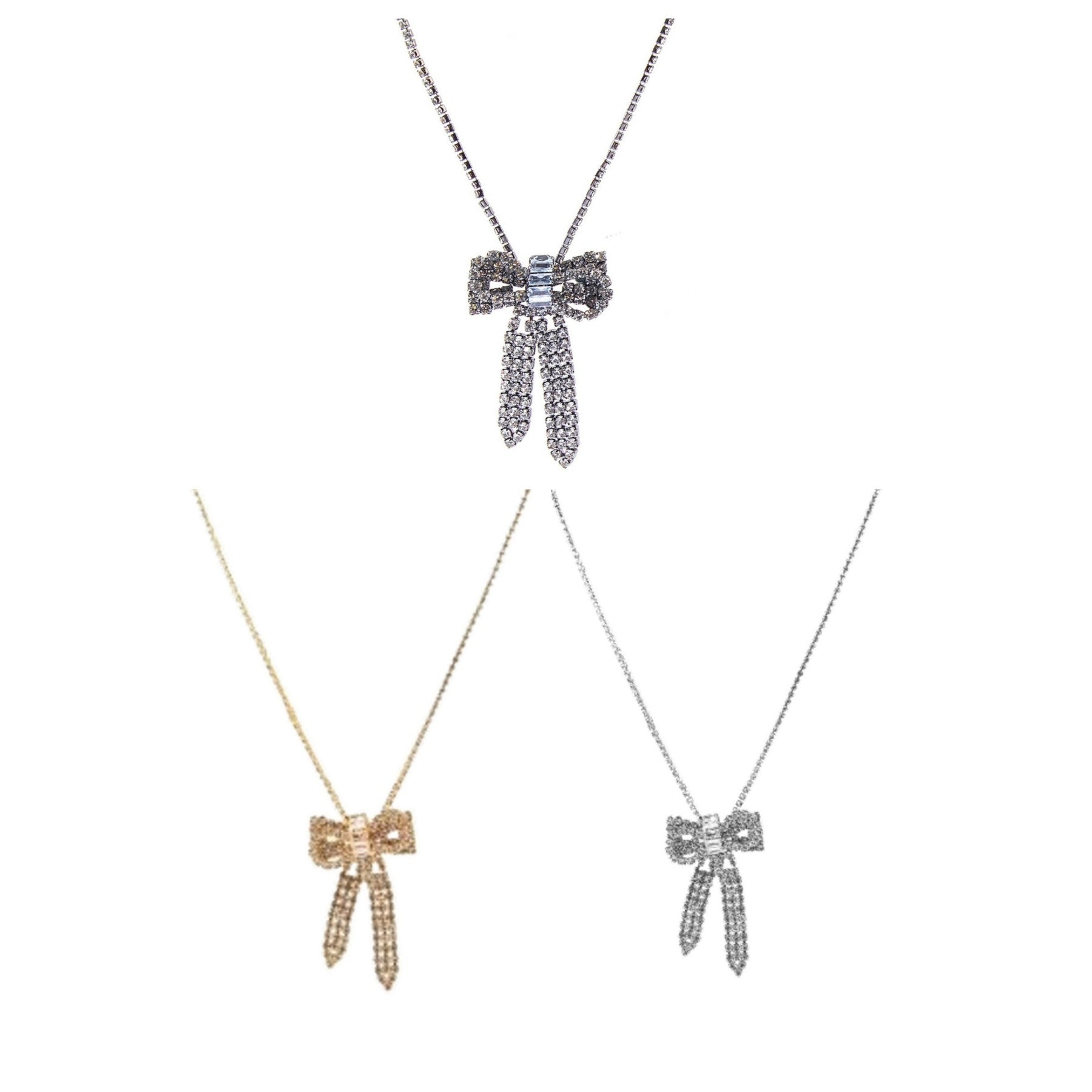 A stylish Ribbon Charm Necklace featuring a unique ribbon design and a lobster claw clasp, perfect for elegant occasions.