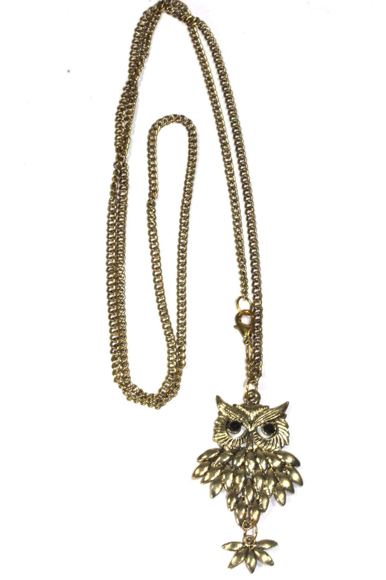 Rising Owl Pendant Necklace featuring a cute feather owl design, available in three tones, perfect for any outfit.