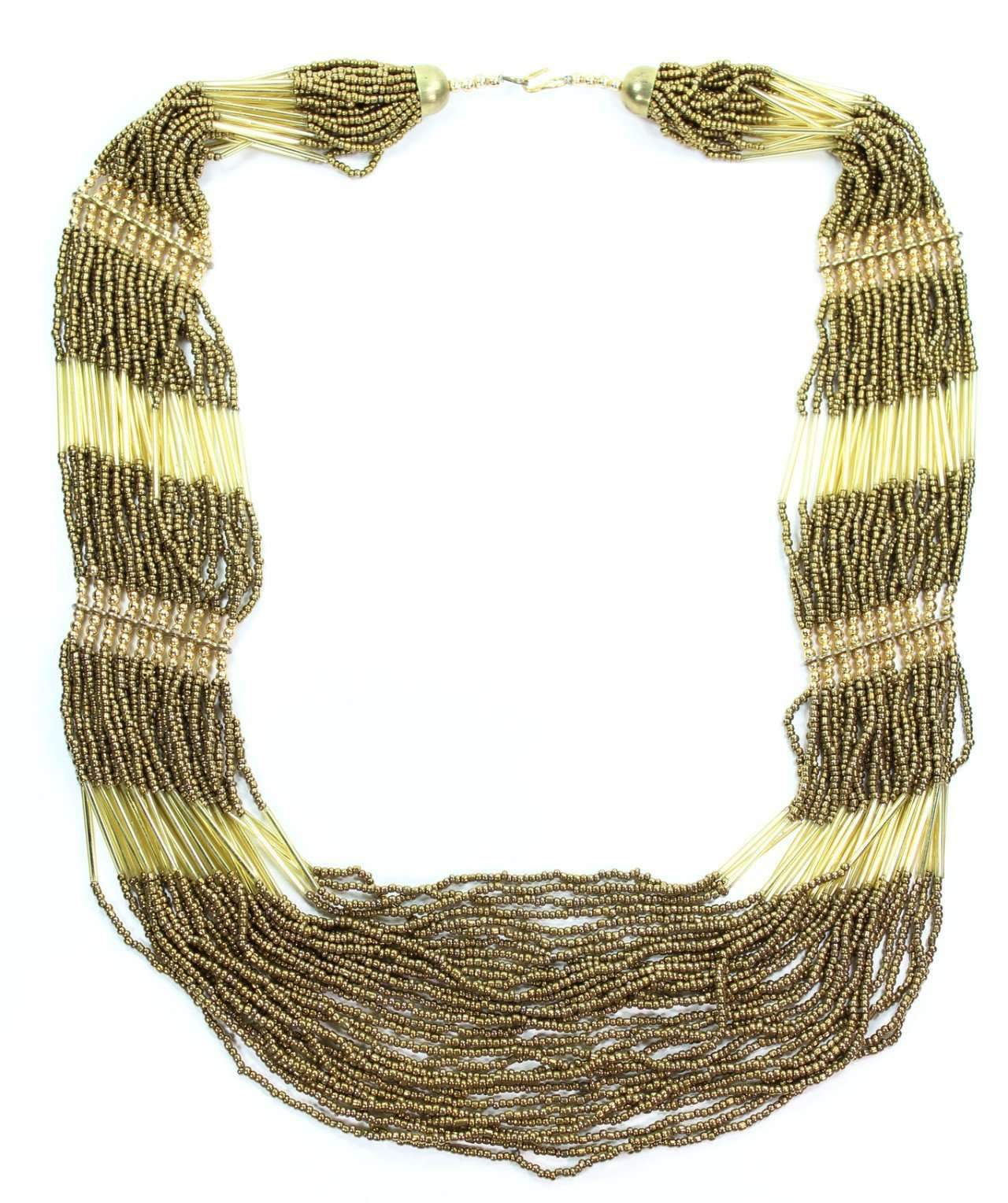 Sahara Soul Layered Necklace featuring pearly brown faux beads and gold-tone accents, elegantly layered for a stunning look.